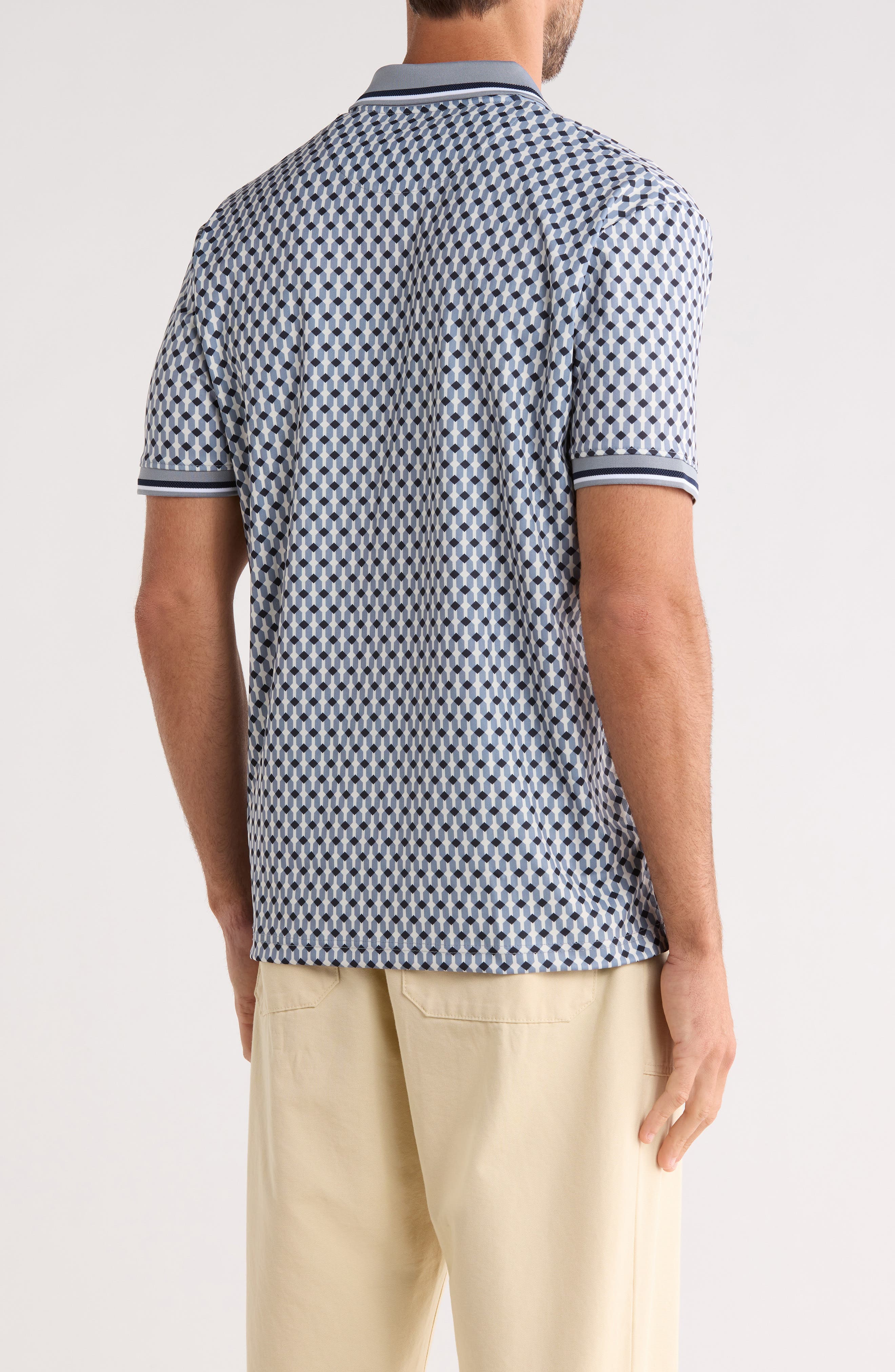 DENIM AND FLOWER Geometric Quarter Zip Performance Polo