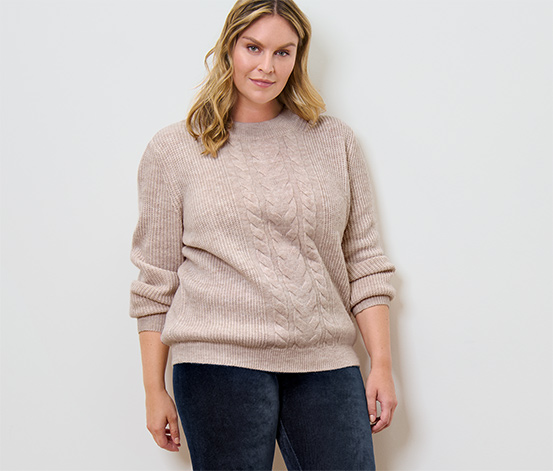Grobstrickpullover mit Zopfmuster
