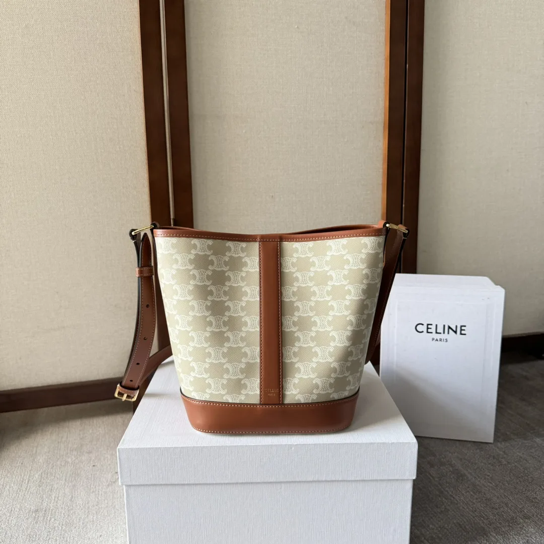 Celine Beige Folco Triomphe Canvas Bucket Bag product photo from LabelPicks