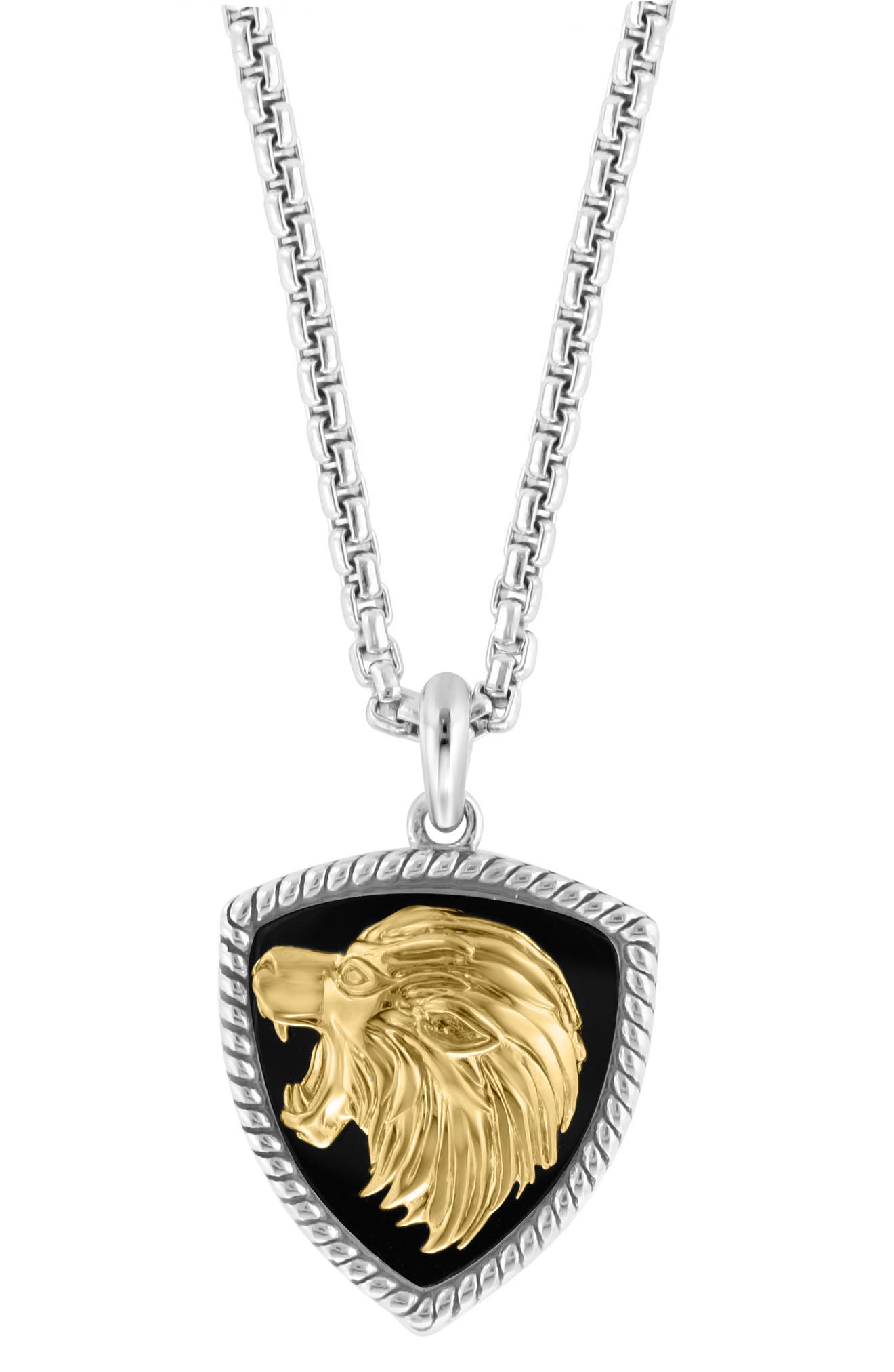 EFFY Men's Two-Tone Onyx Lion Pendant Necklace