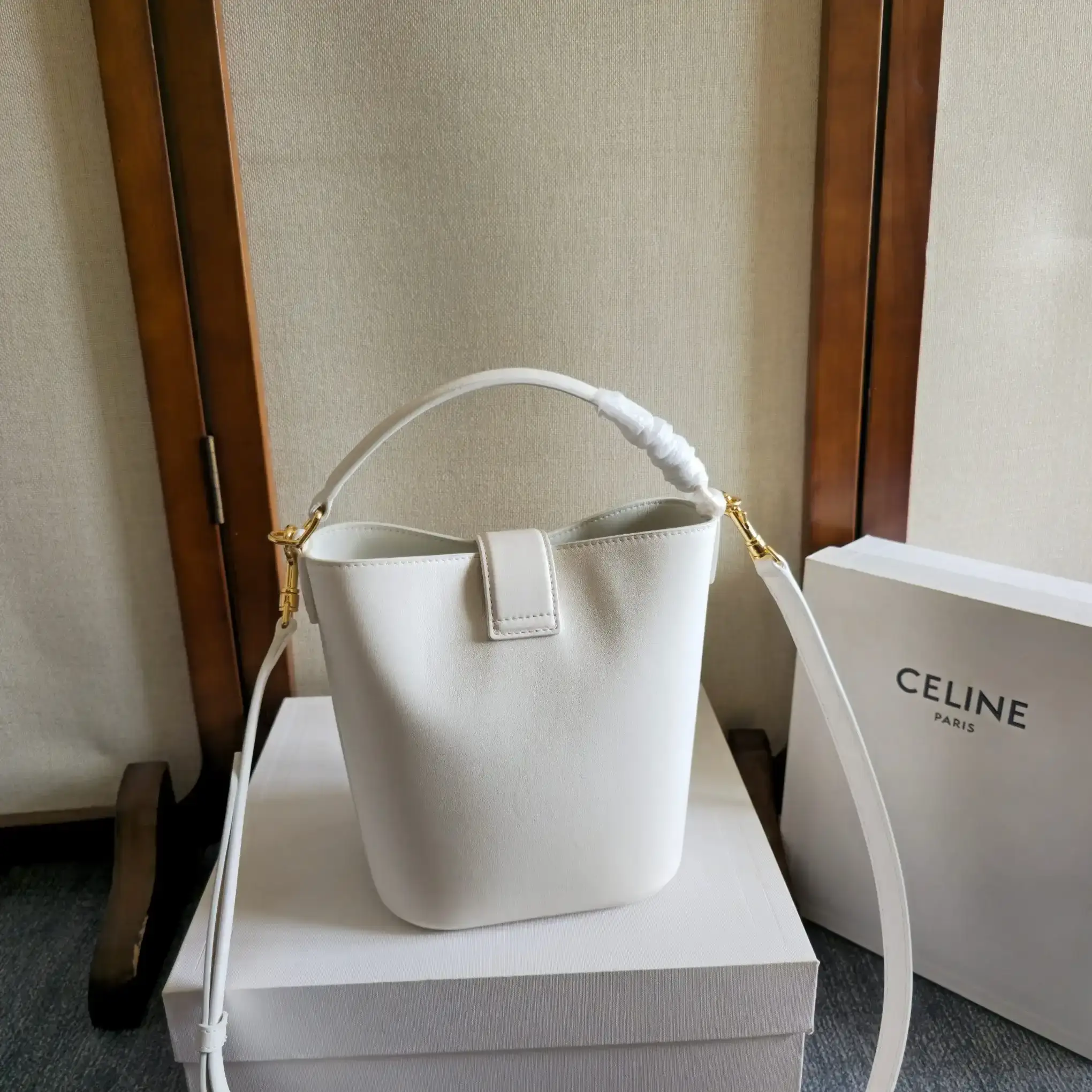 Celine White Louise Calfskin Bucket Bag product photo from LabelPicks