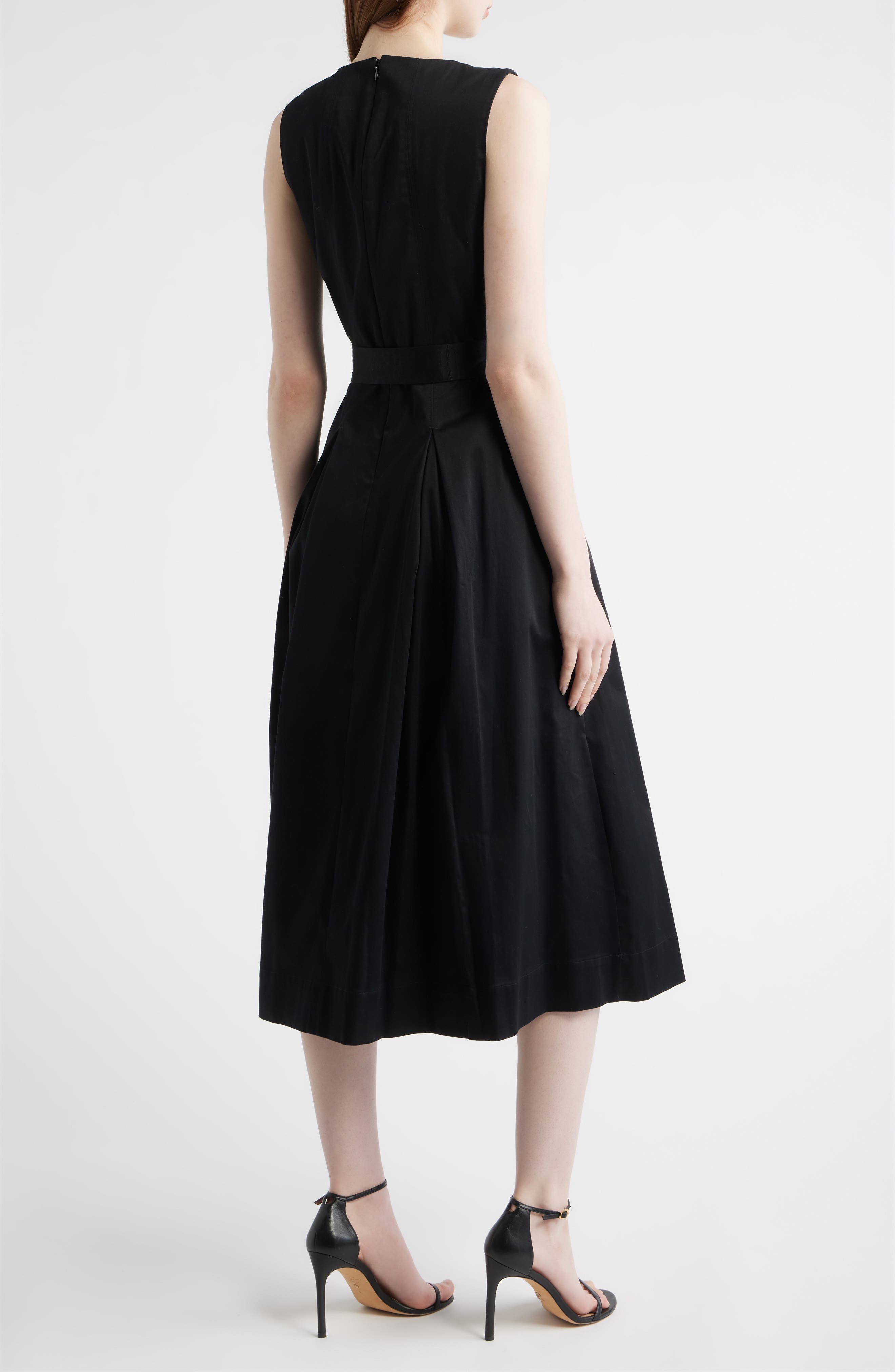 AK ANNE KLEIN Sleeveless Stretch Cotton Midi Dress