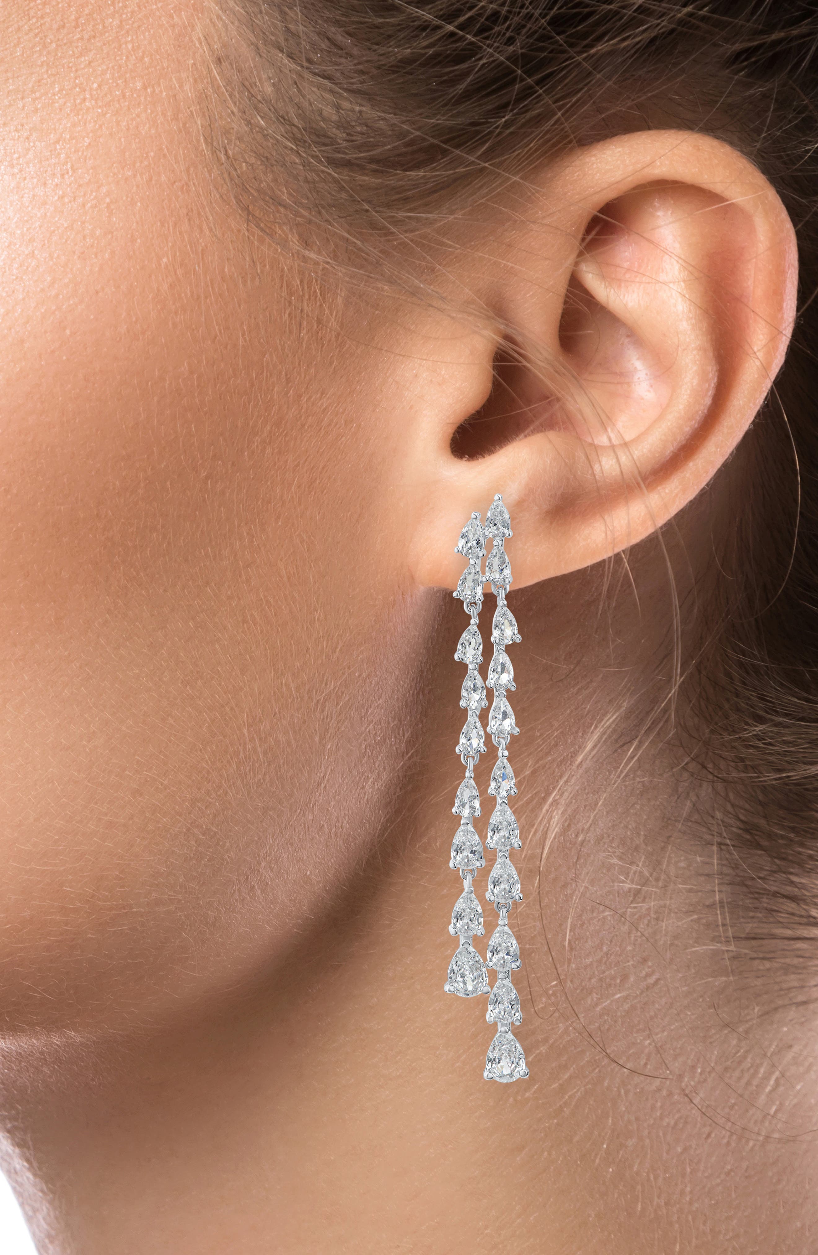 CZ by Kenneth Jay Lane Pear Cut Cubic Zirconia Double Row Drop Earrings