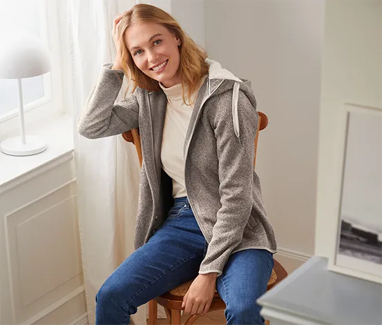 Teddy-Strickfleecejacke, beige