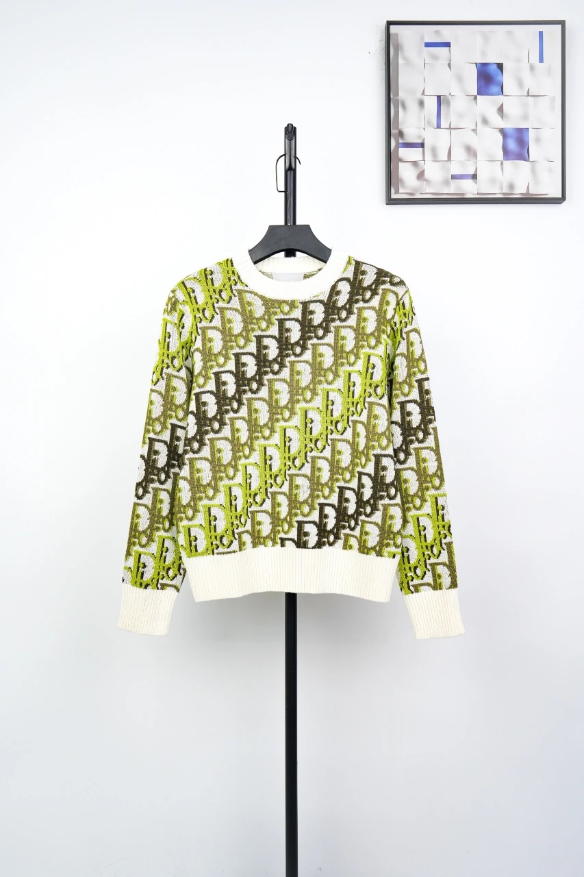 Dior Green Cream Oblique Allover Jacquard Crewneck Sweater product photo from LabelPicks