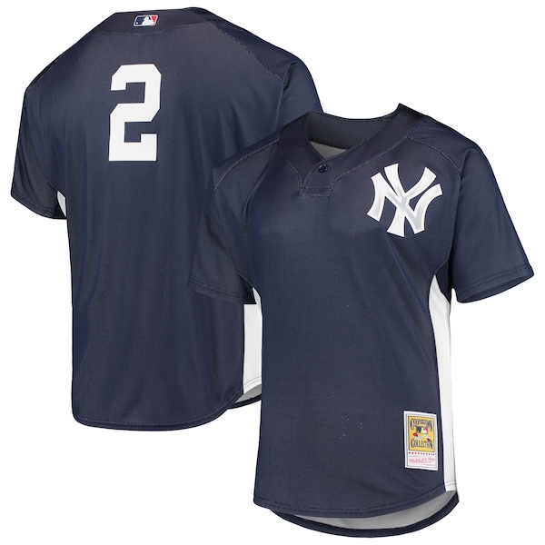 Derek Jeter New York Yankees Cooperstown Collection Mesh Batting Practice Button-Up Jersey - Navy