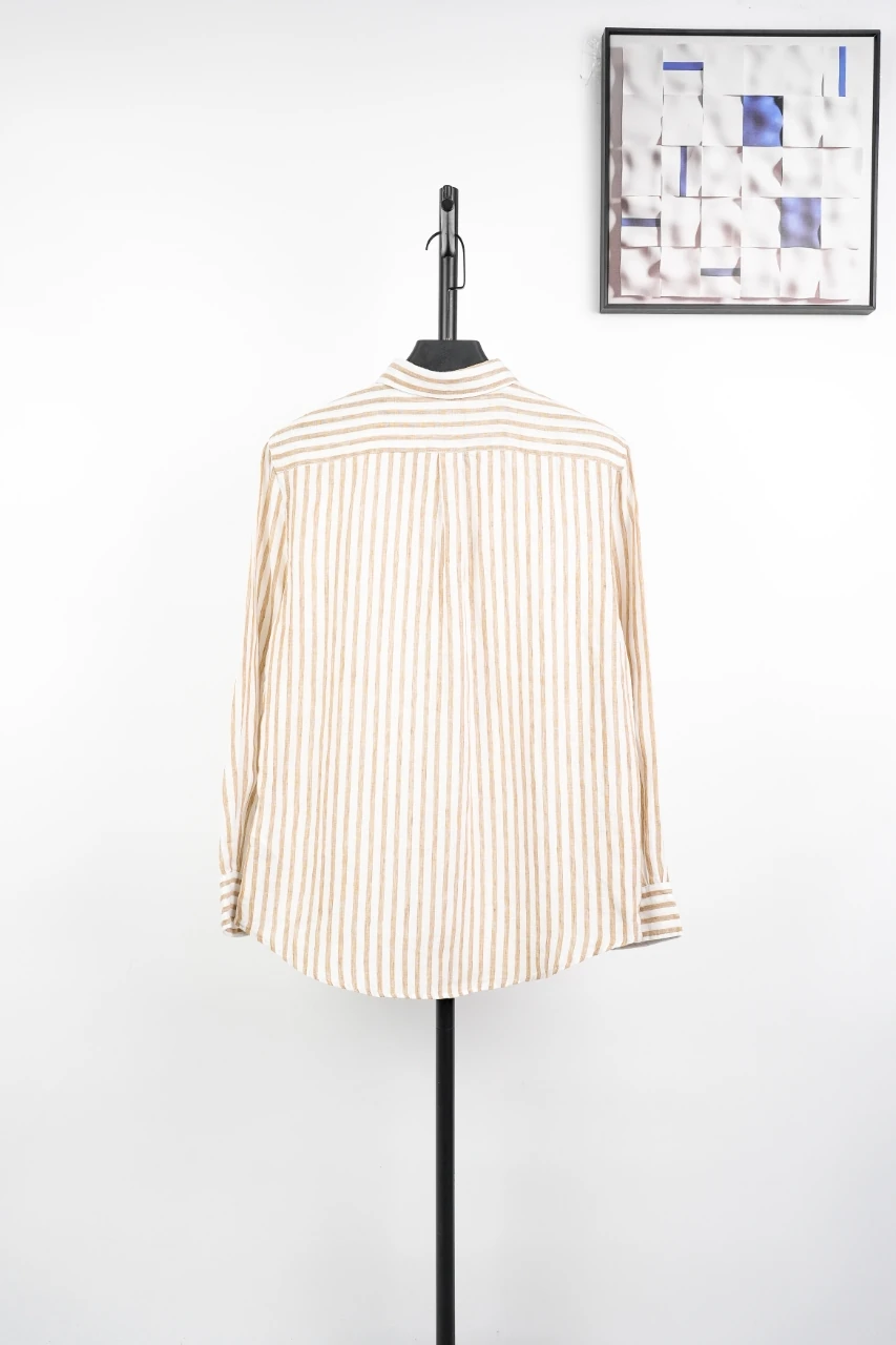 Ralph Lauren Off White Stripe Pony Embroidered Linen Long Sleeve Shirt product photo from LabelPicks