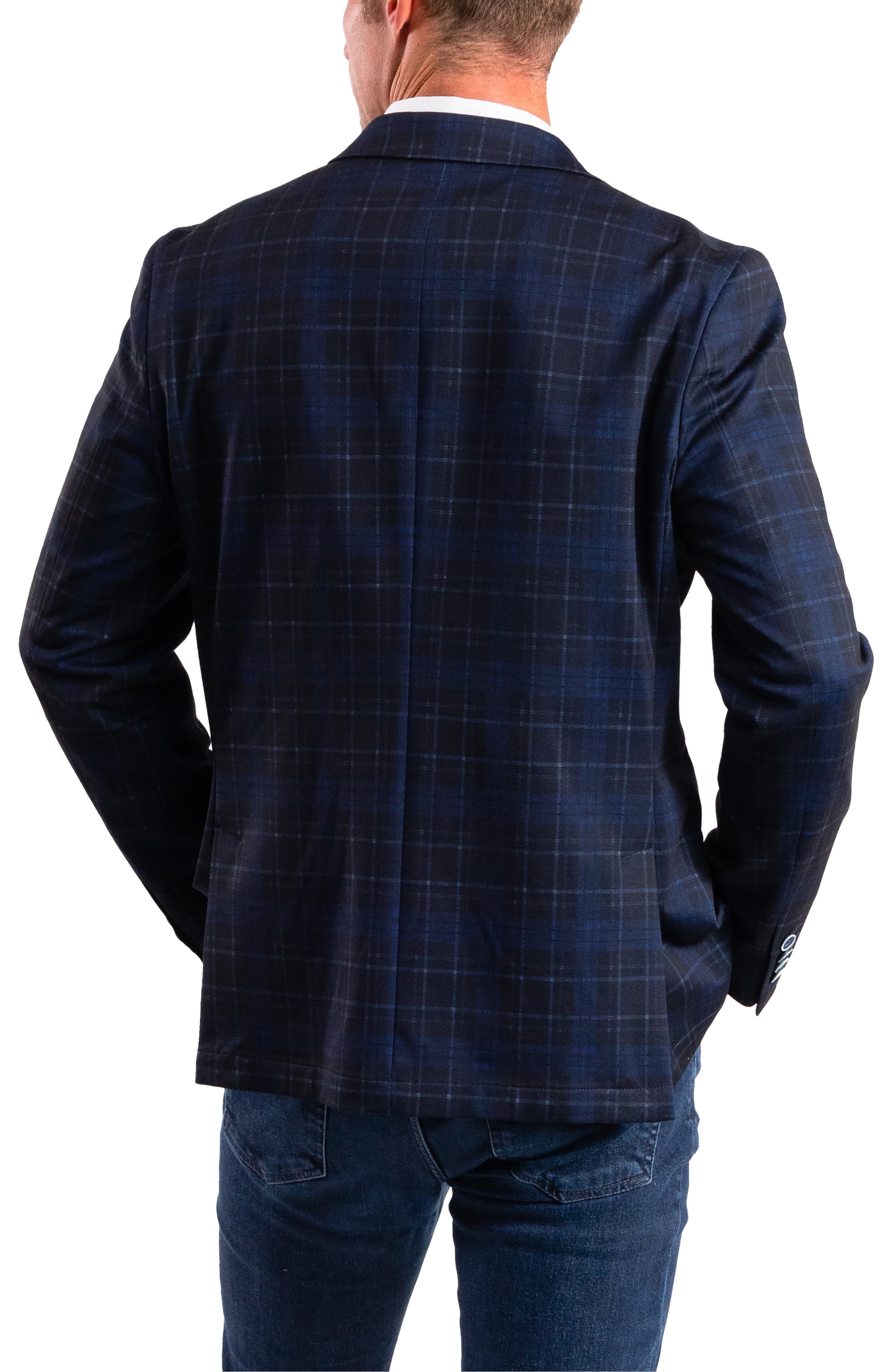 SAVILE ROW CO Navy Plaid Knit Sport Coat