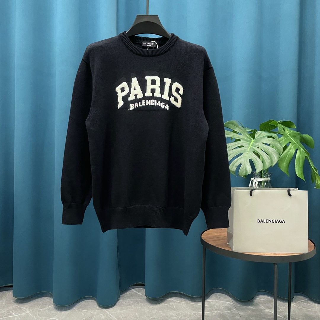 Paris Letters Long Sleeve Knitted Sweater