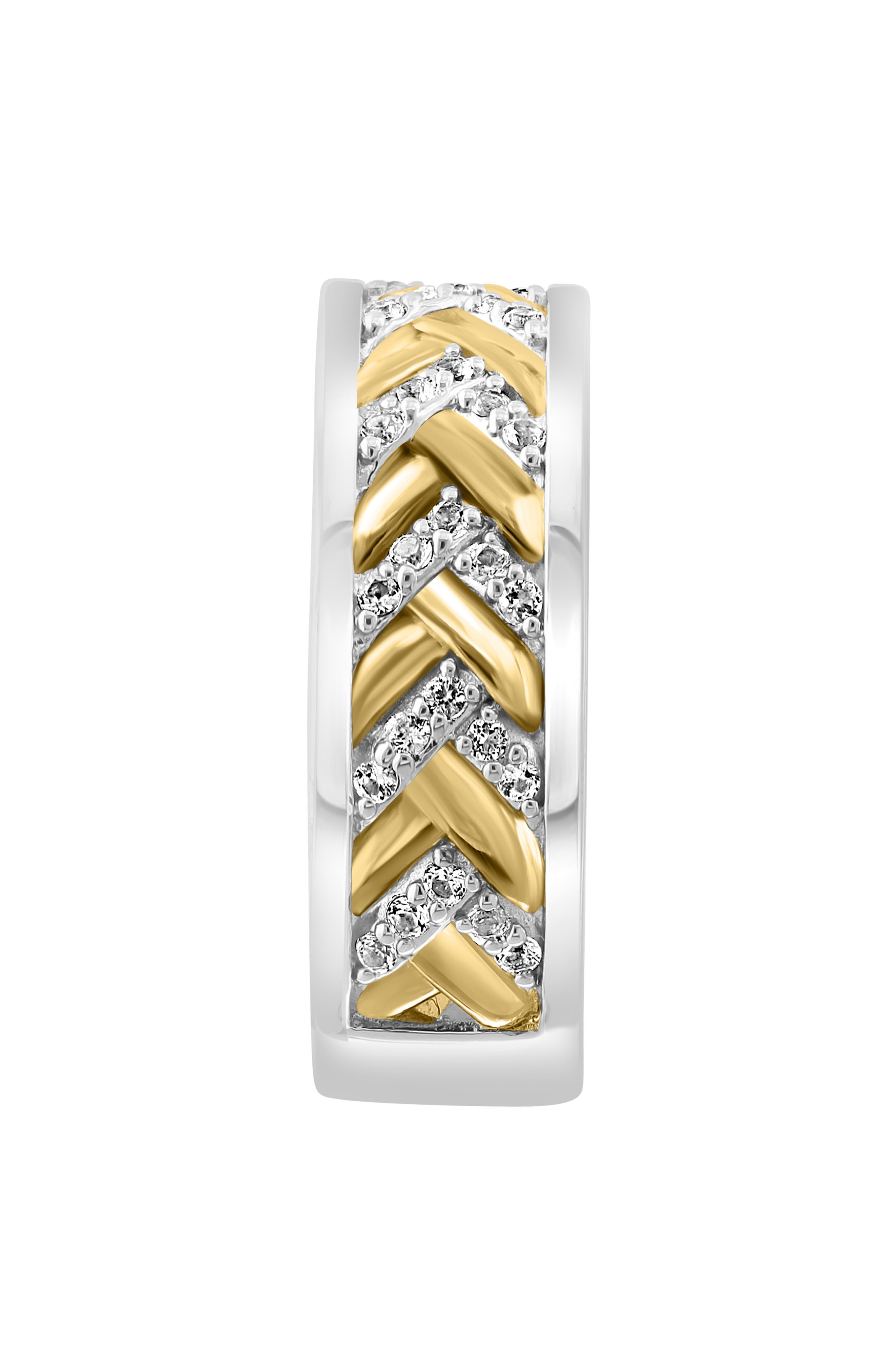 EFFY Two-Tone Pavé White Topaz Chevron Band Ring