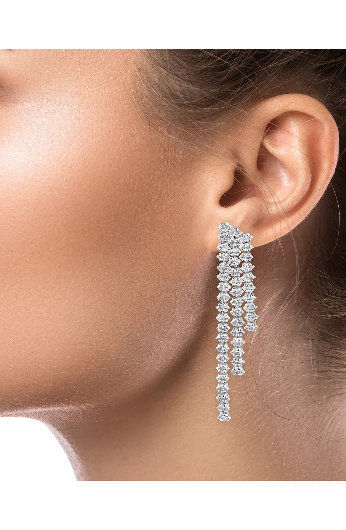 CZ by Kenneth Jay Lane Cubic Zirconia Triple Strand Graduated Drop Earrings