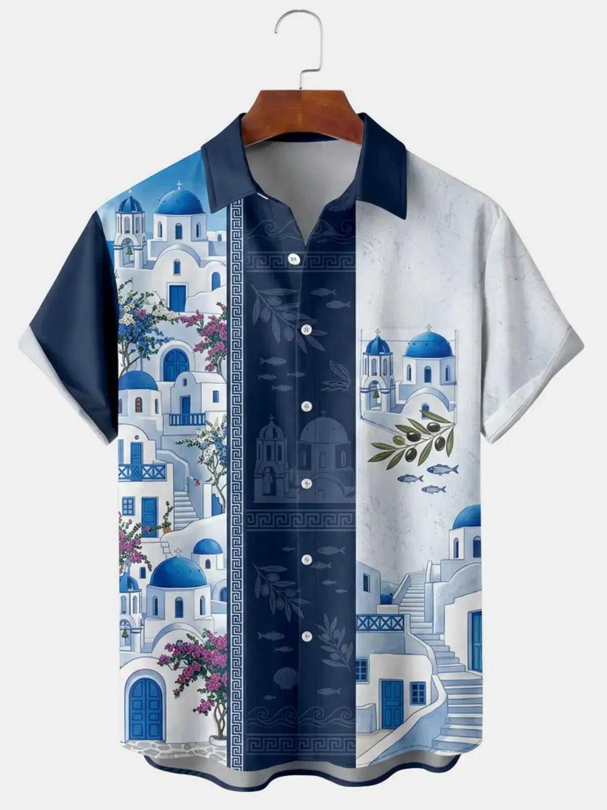 Men's printed shirts Santorini Greek Island Vacation Hawaiian Shirt