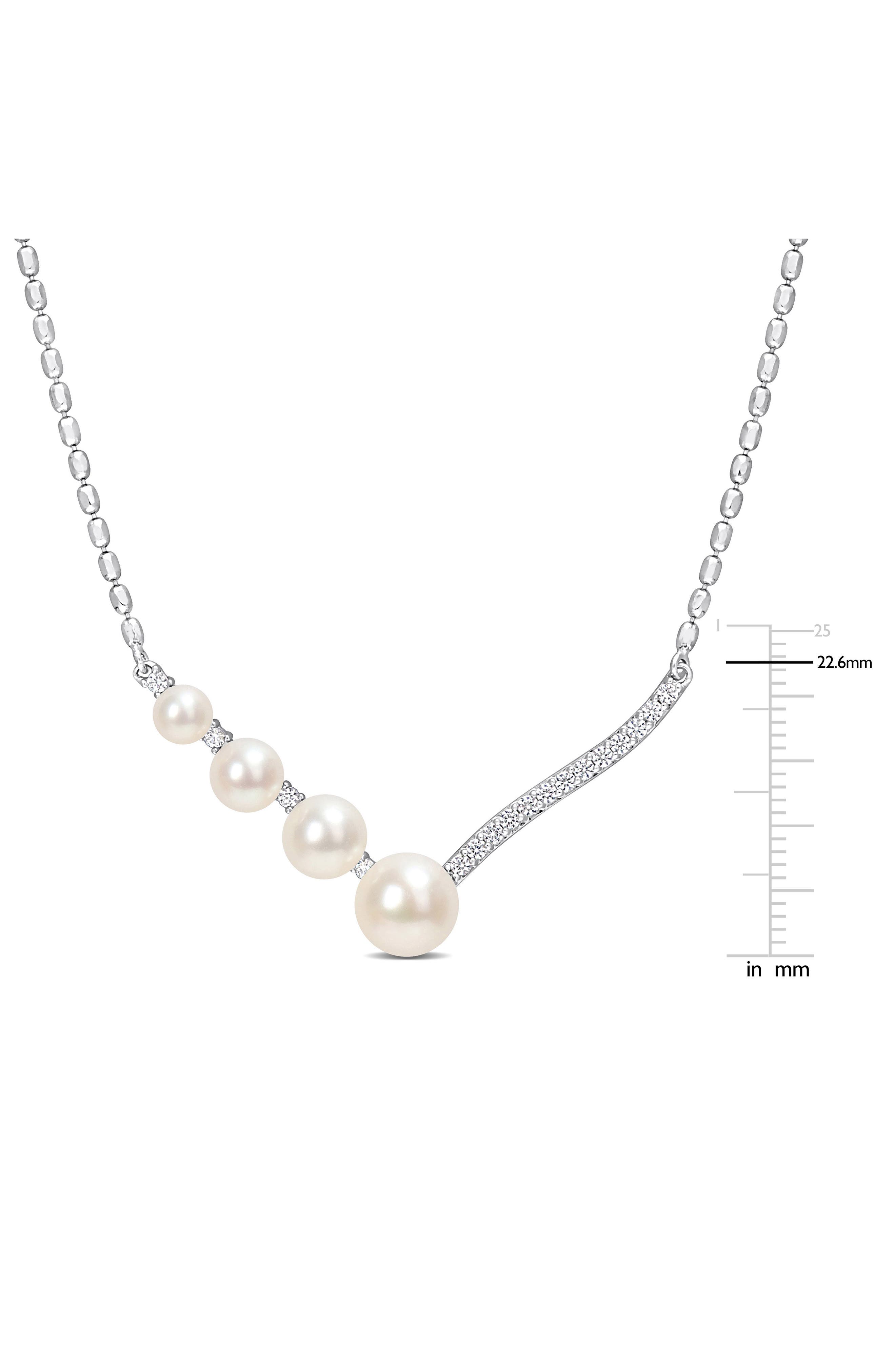 DELMAR 14K White Gold & Sterling Silver 7–7.5mm Cultured Freshwater Pearl & Lab Created White Sapphire Necklace