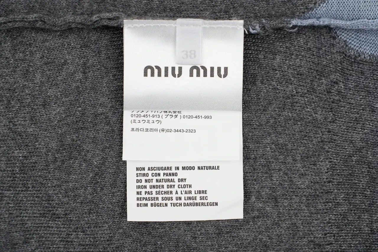 Miu Miu Grey Jacquard Logo Layered Cashmere Knit Polo Sweater product photo from LabelPicks