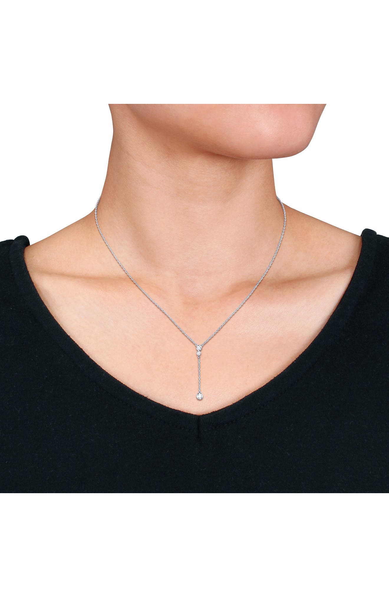DELMAR Sterling Silver Created Moissanite Drop Pendant Necklace
