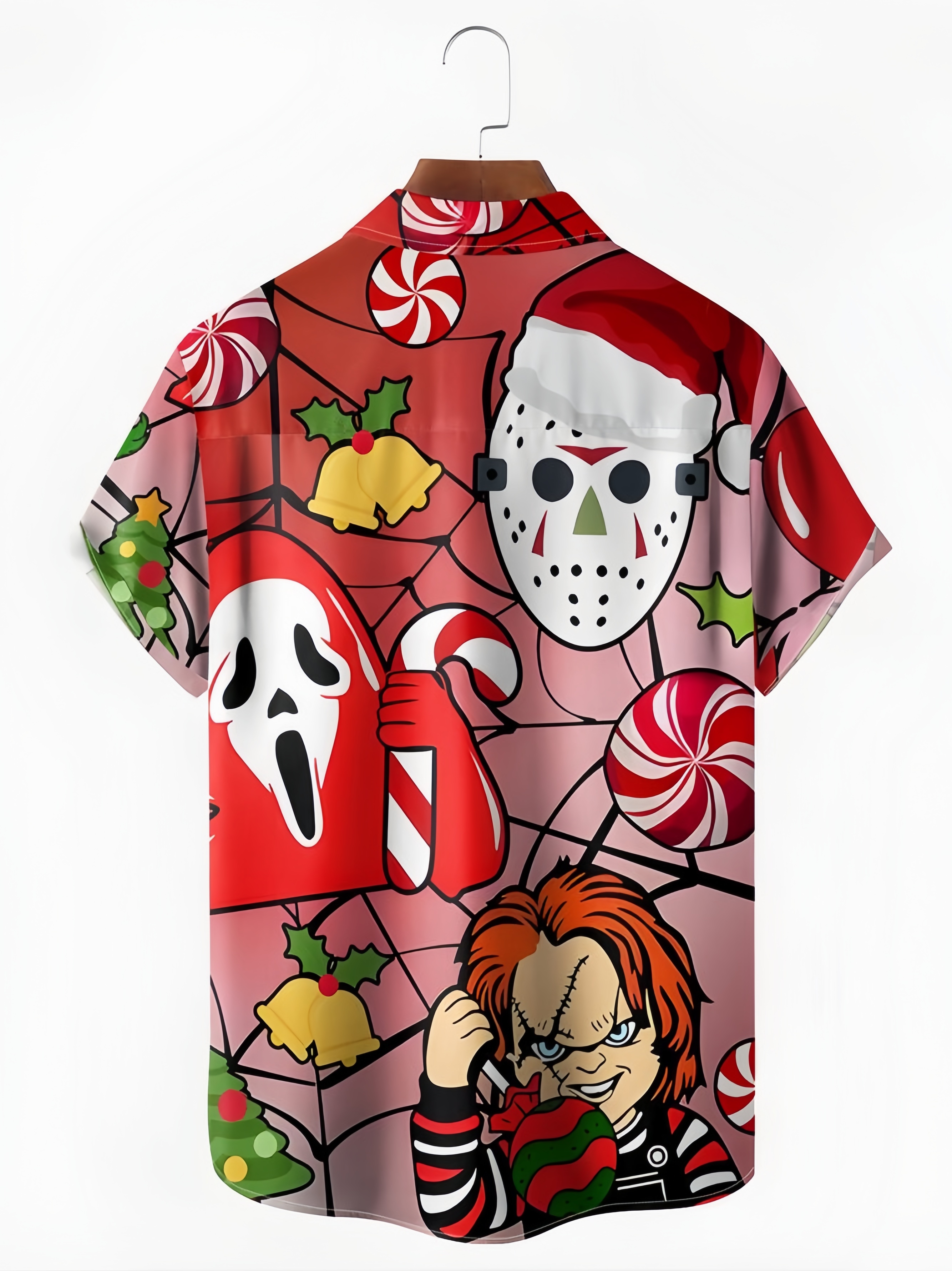 Christmas Santa Hat Ghost Face Chest Pocket Short Sleeve Hawaiian Shirt