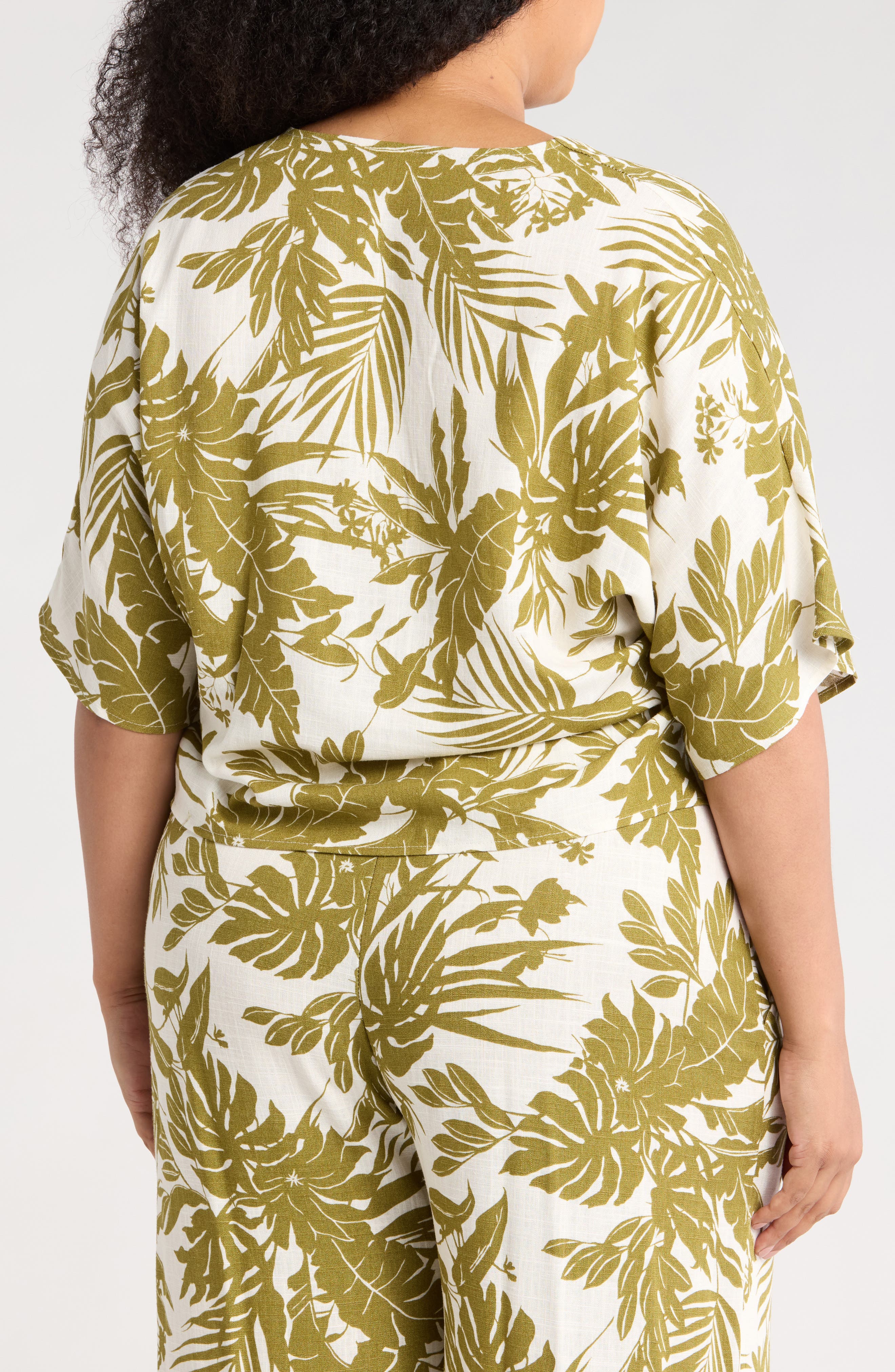 Renee C Tropical Short Sleeve Tie Front Button-Up Top