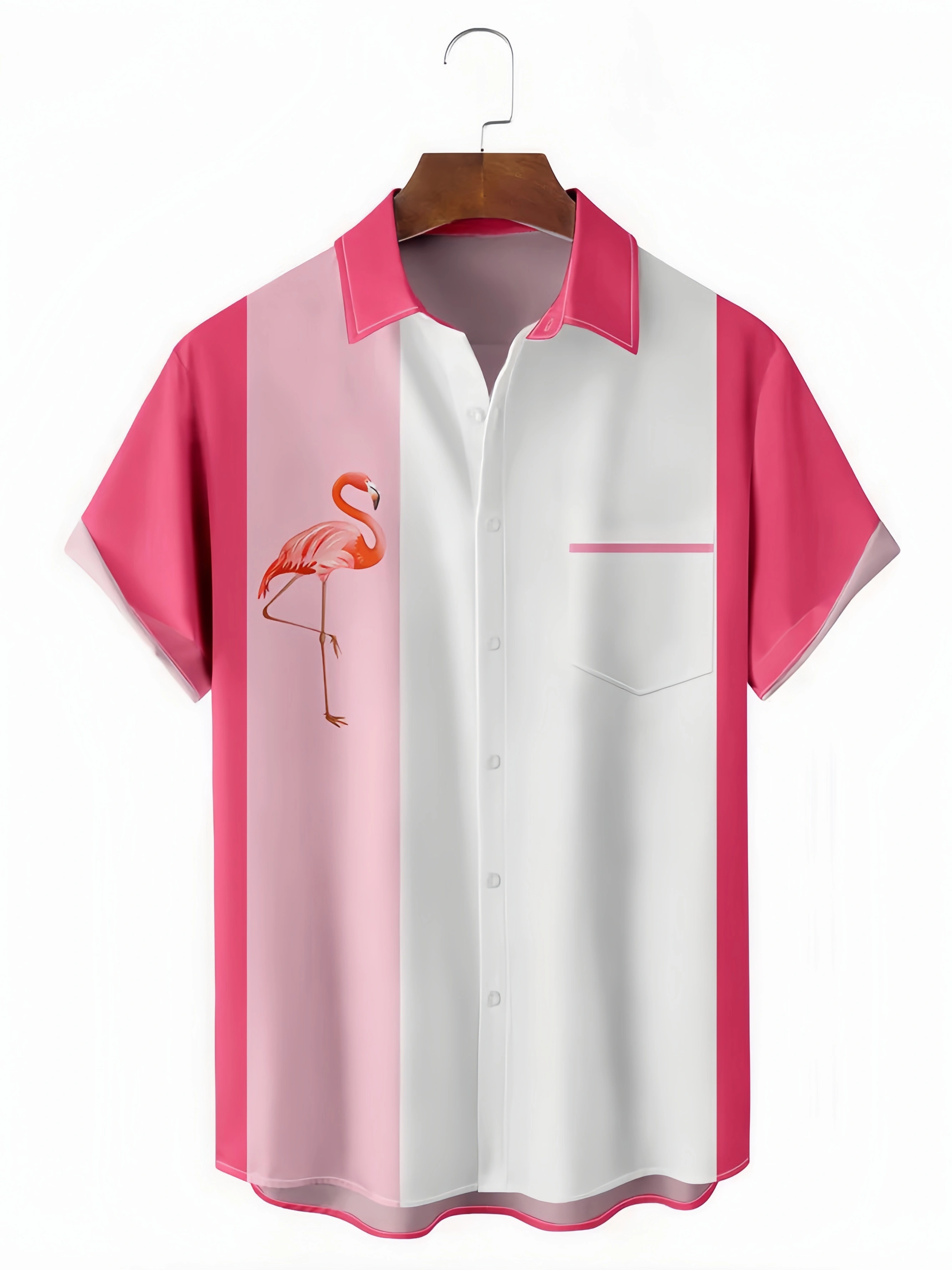 Flamingo Chest Pocket Short Sleeve Bowling Shirt
