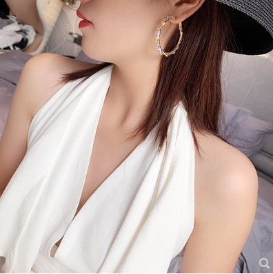 Exaggerated Temperament Circle Earrings New Fashion Gold Flash Diamond Net Red Personality Advanced Sense Earrings Female