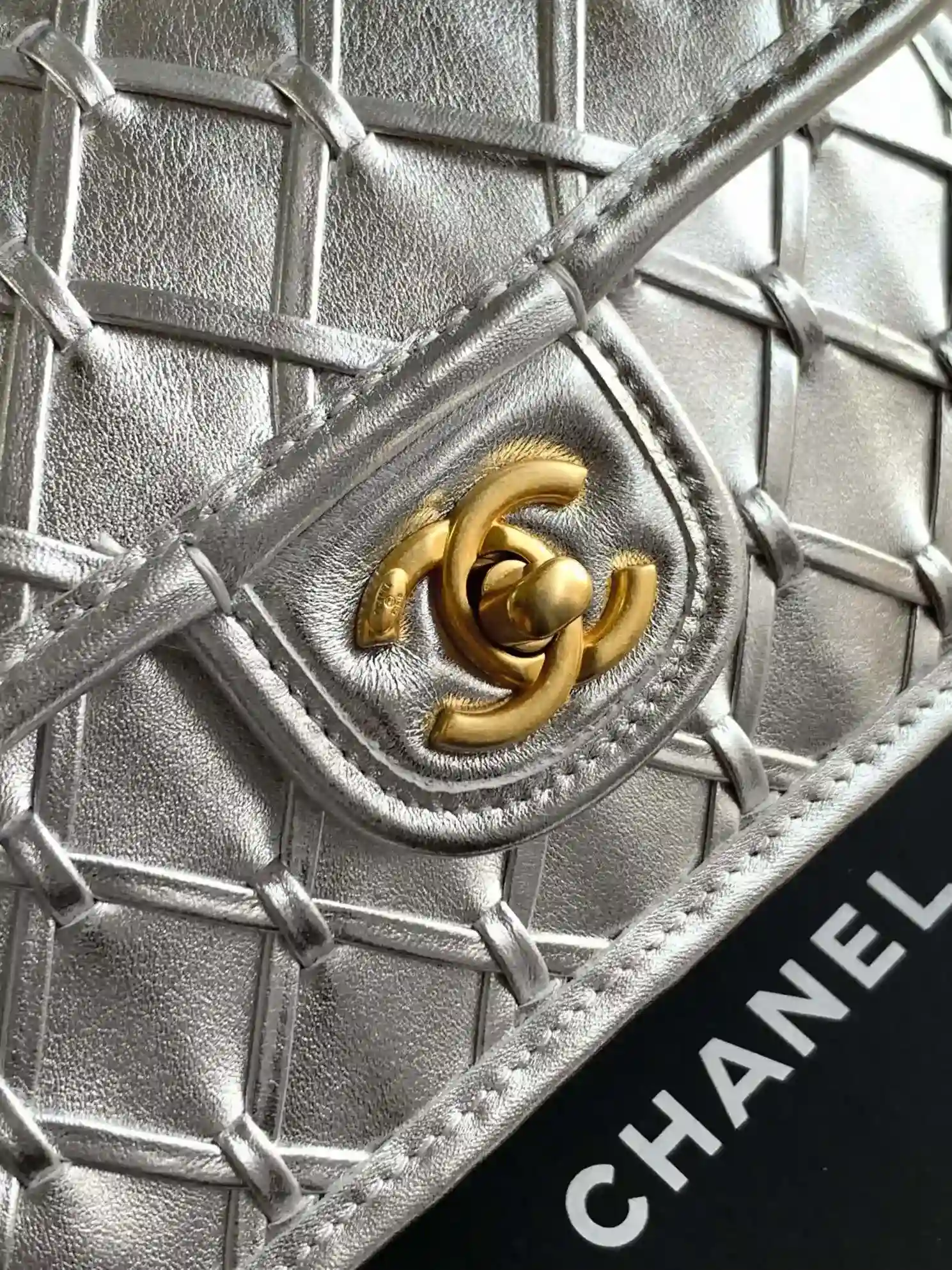 Chanel Classic Flap Silver Woven Leather Shoulder Bag product photo from LabelPicks