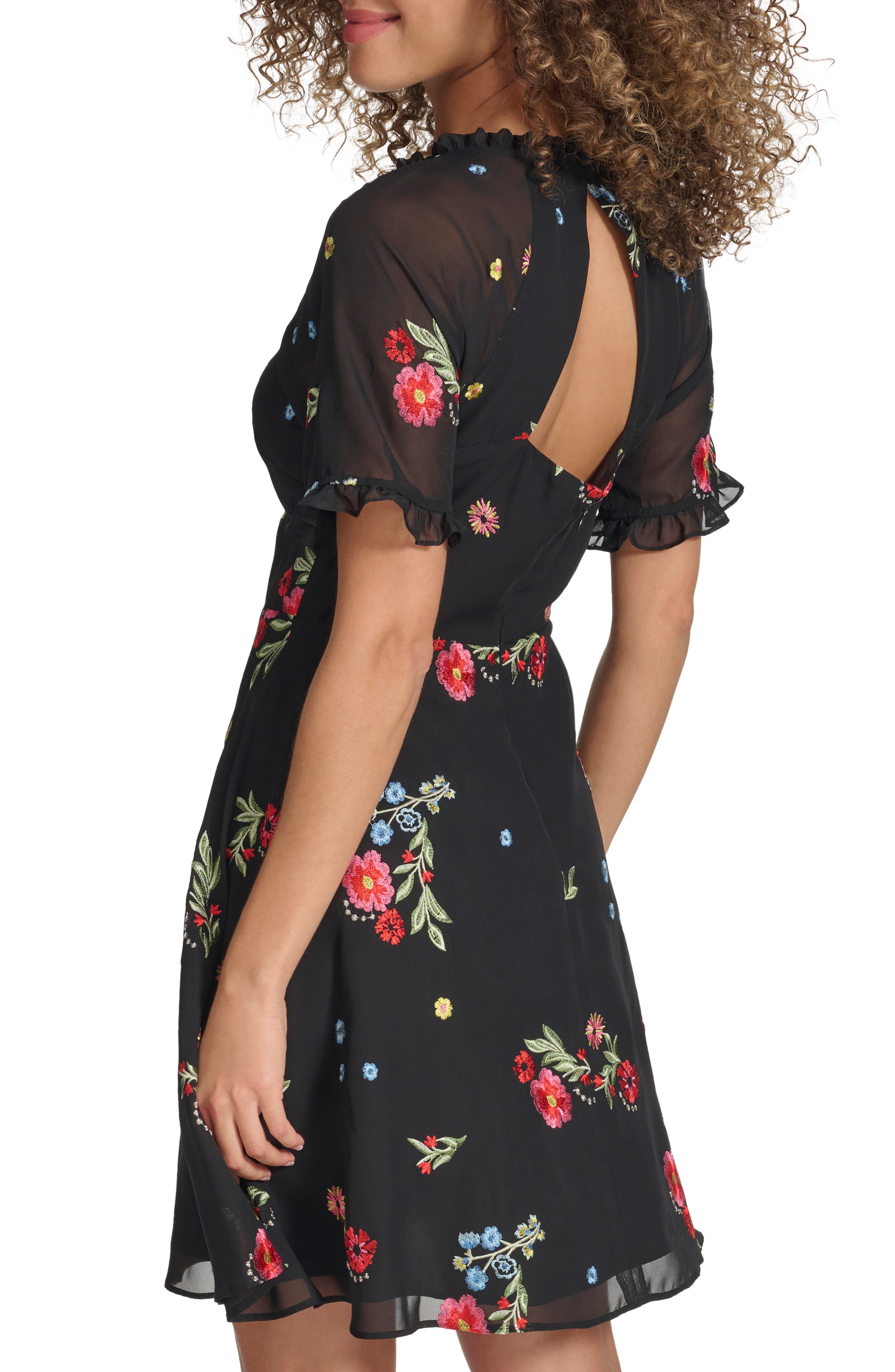 Kensie Embroidered Chiffon Dress