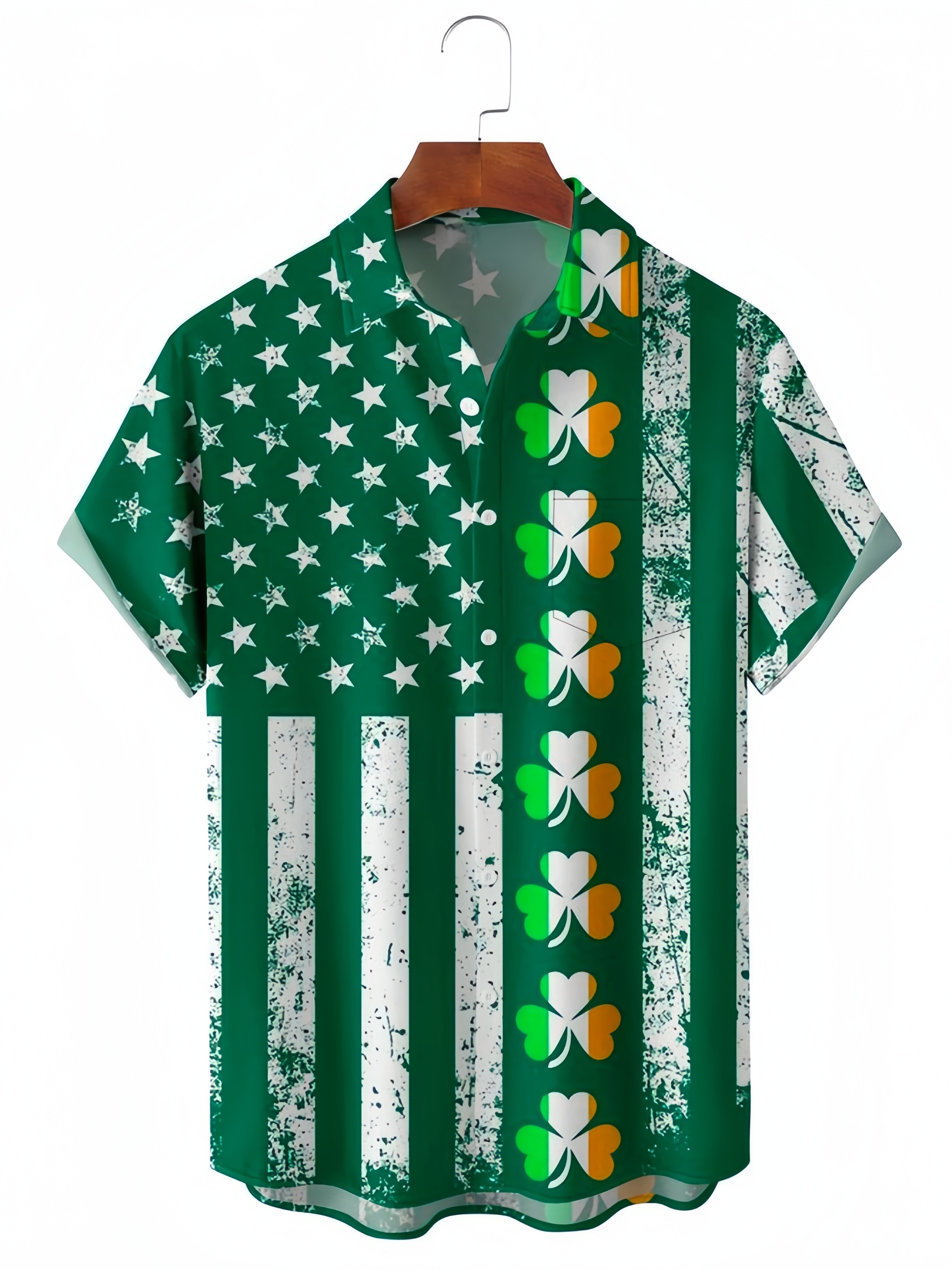 St Patrick‘s Day Sharmark Chest Pocket Short Sleeve Casual Shirt