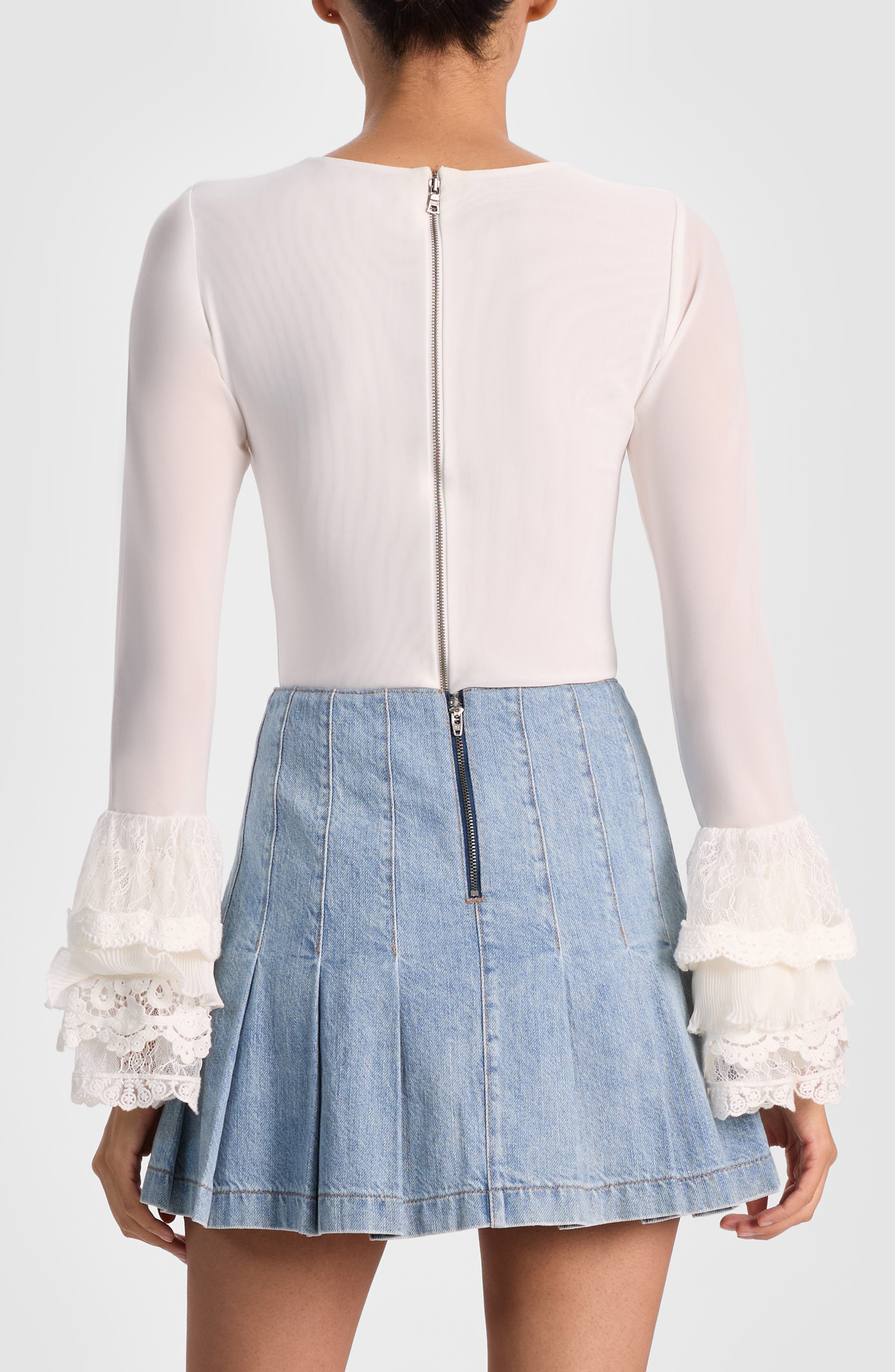 Alice + Olivia Delania Mesh Ruffle Cuff Top