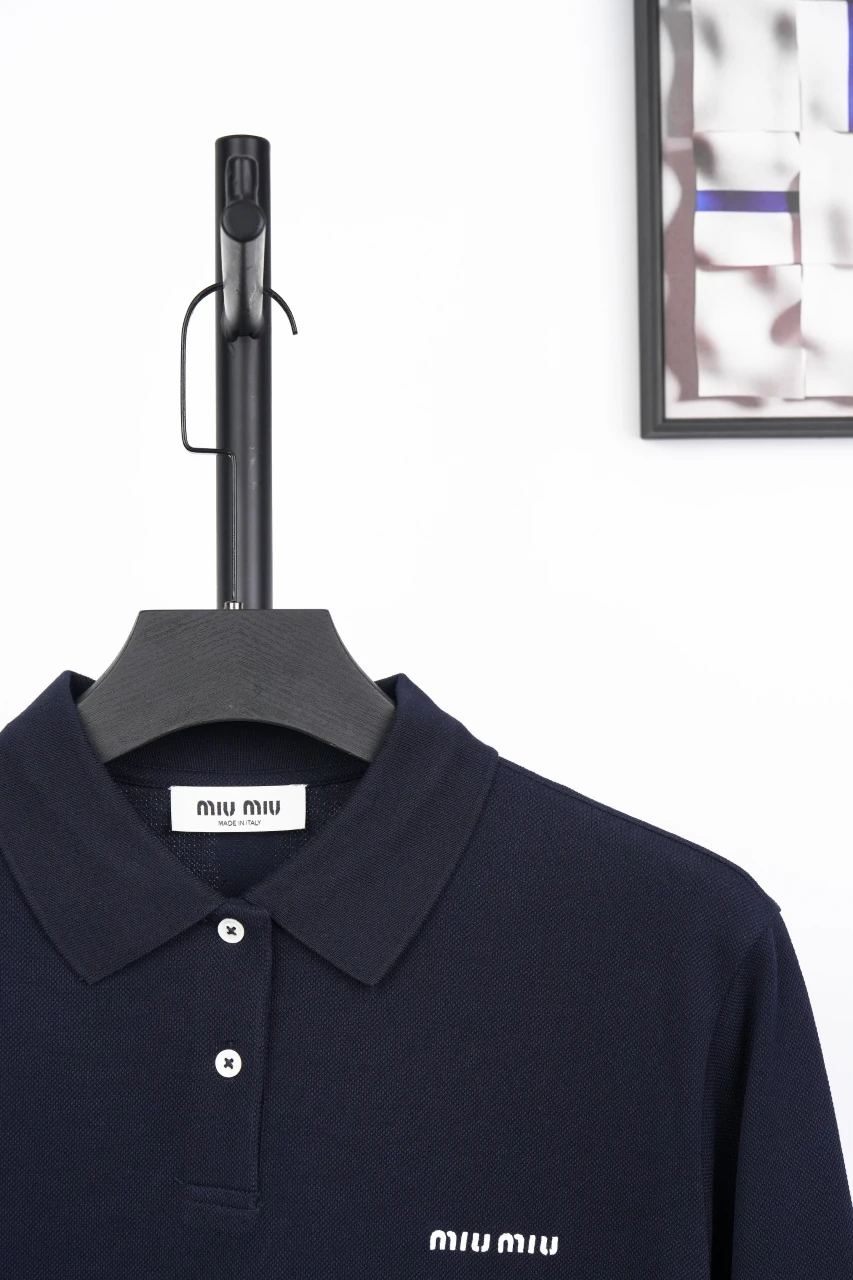 Miu Miu Navy Logo Embroidered Long Sleeve Polo Shirt product photo from LabelPicks