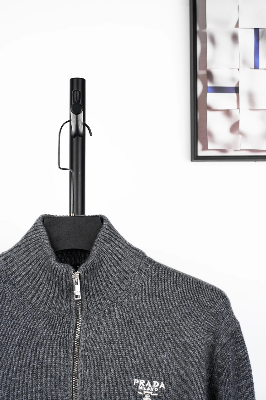 Prada Grey Wool Logo Zip Cardigan product photo from LabelPicks