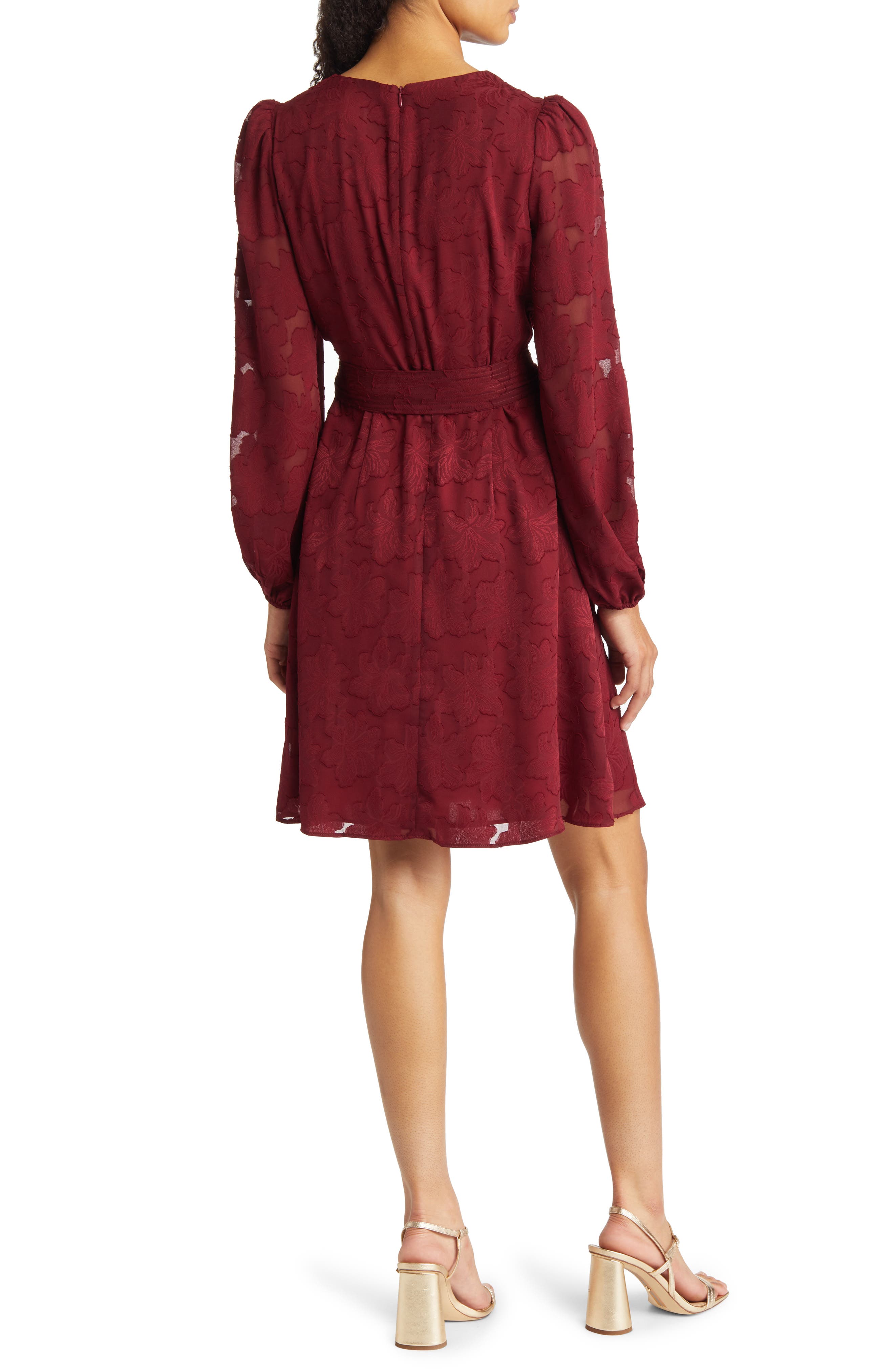 Eliza J Floral Burnout Long Sleeve Fit & Flare Dress