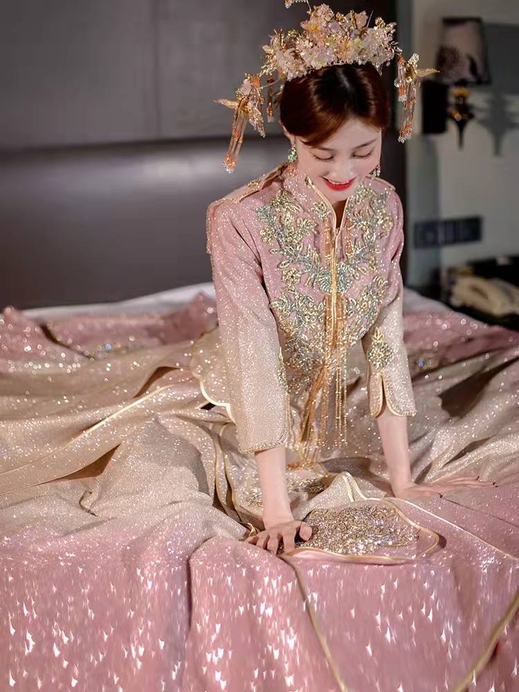 Pink Starry Sky Pink Show Hefu Bride 2021 New Wedding Chinese Wedding Dress