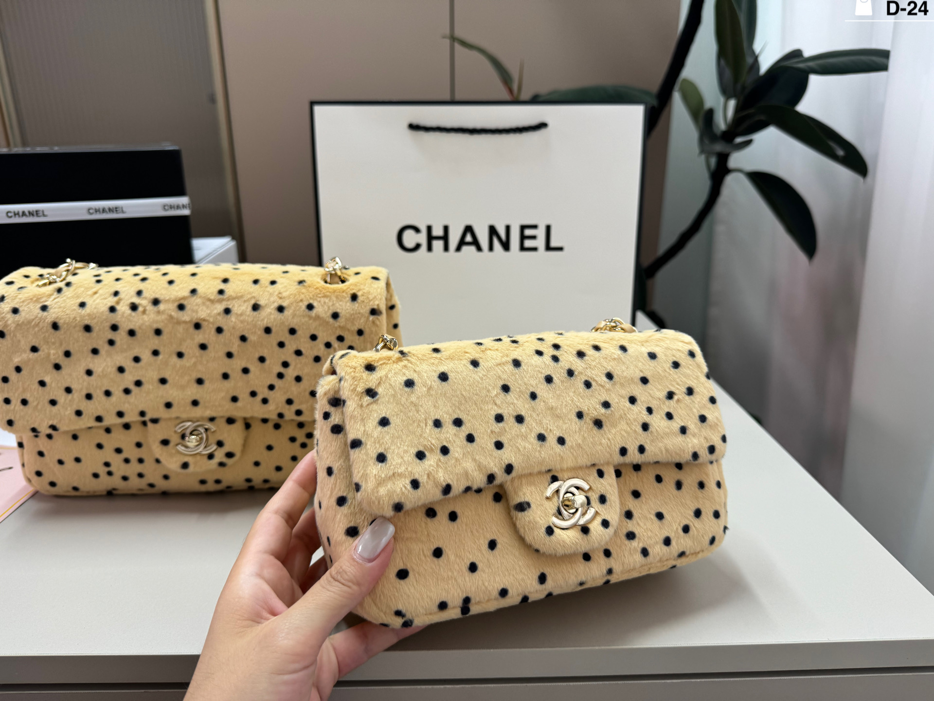 Chanel Plush polka dot leopard print