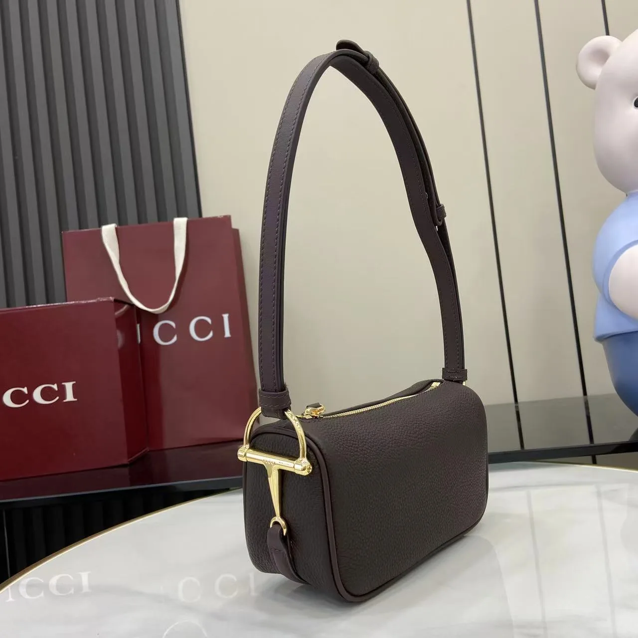 Gucci Brown Grained Leather Crossbody Bag product photo from LabelPicks