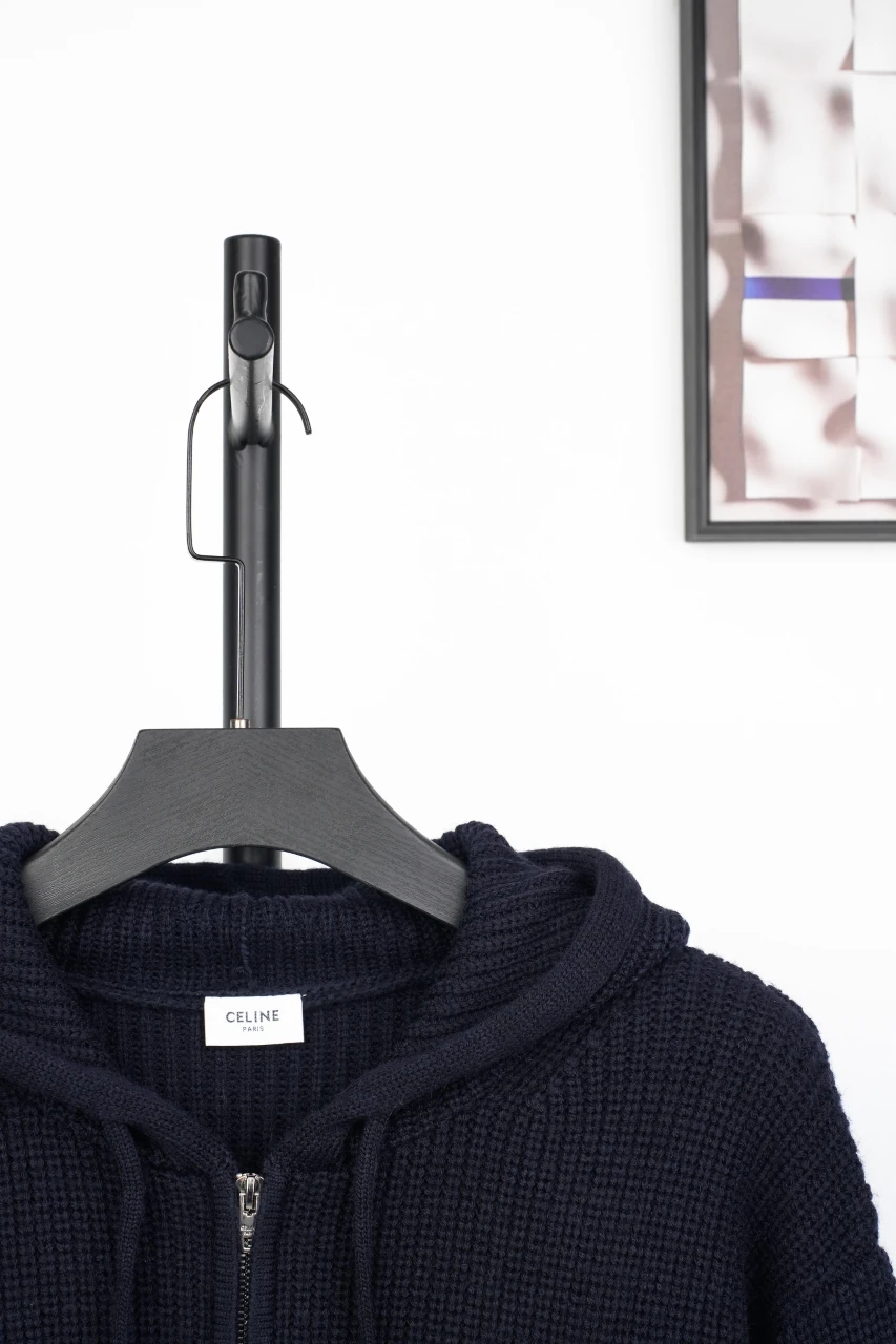 CELINE Navy C-Patch Wool Hooded Zip Jacket product photo from LabelPicks