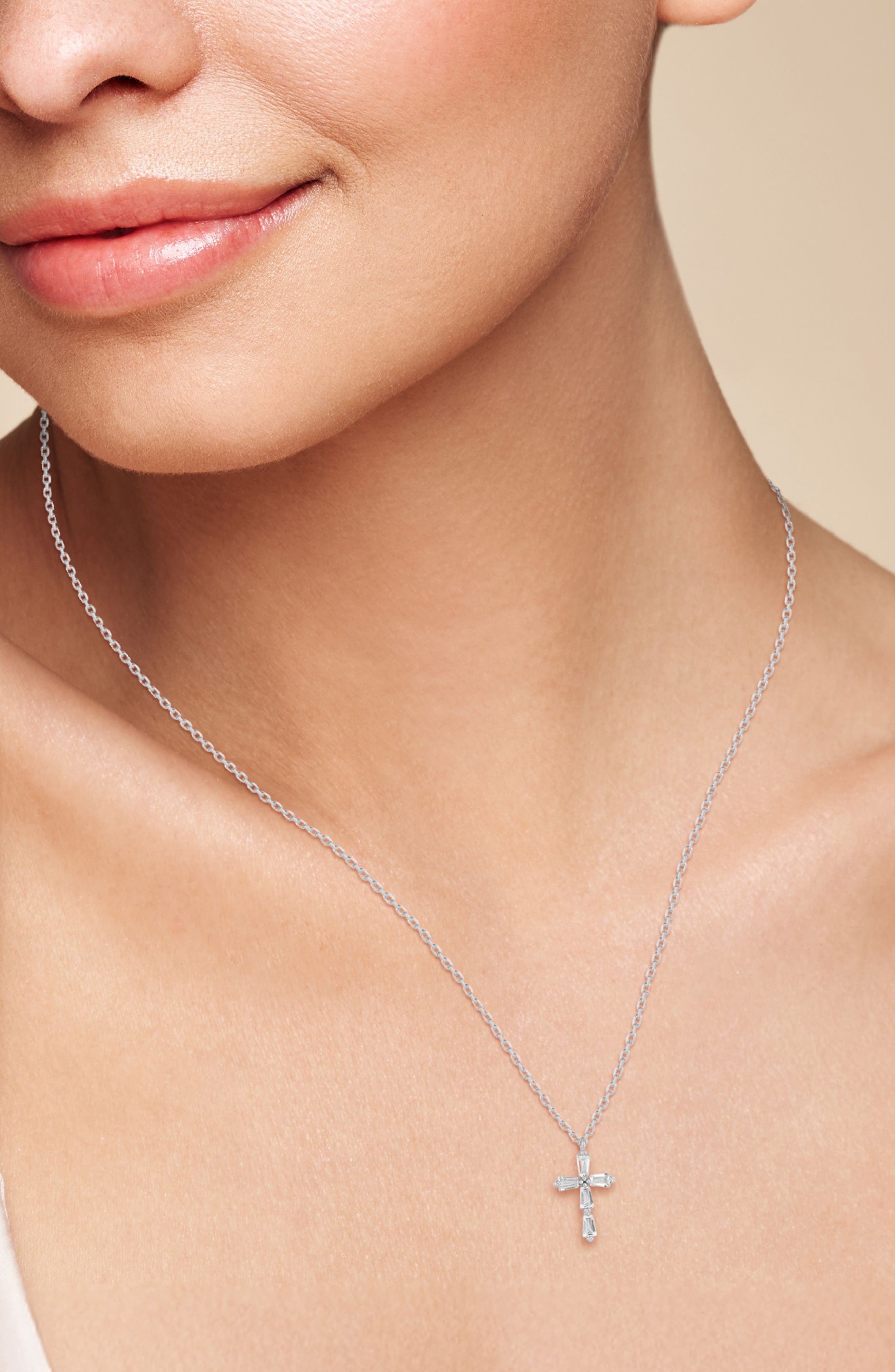 SPHERA MILANO Baguette Cubic Zirconia Cross Pendant Necklace