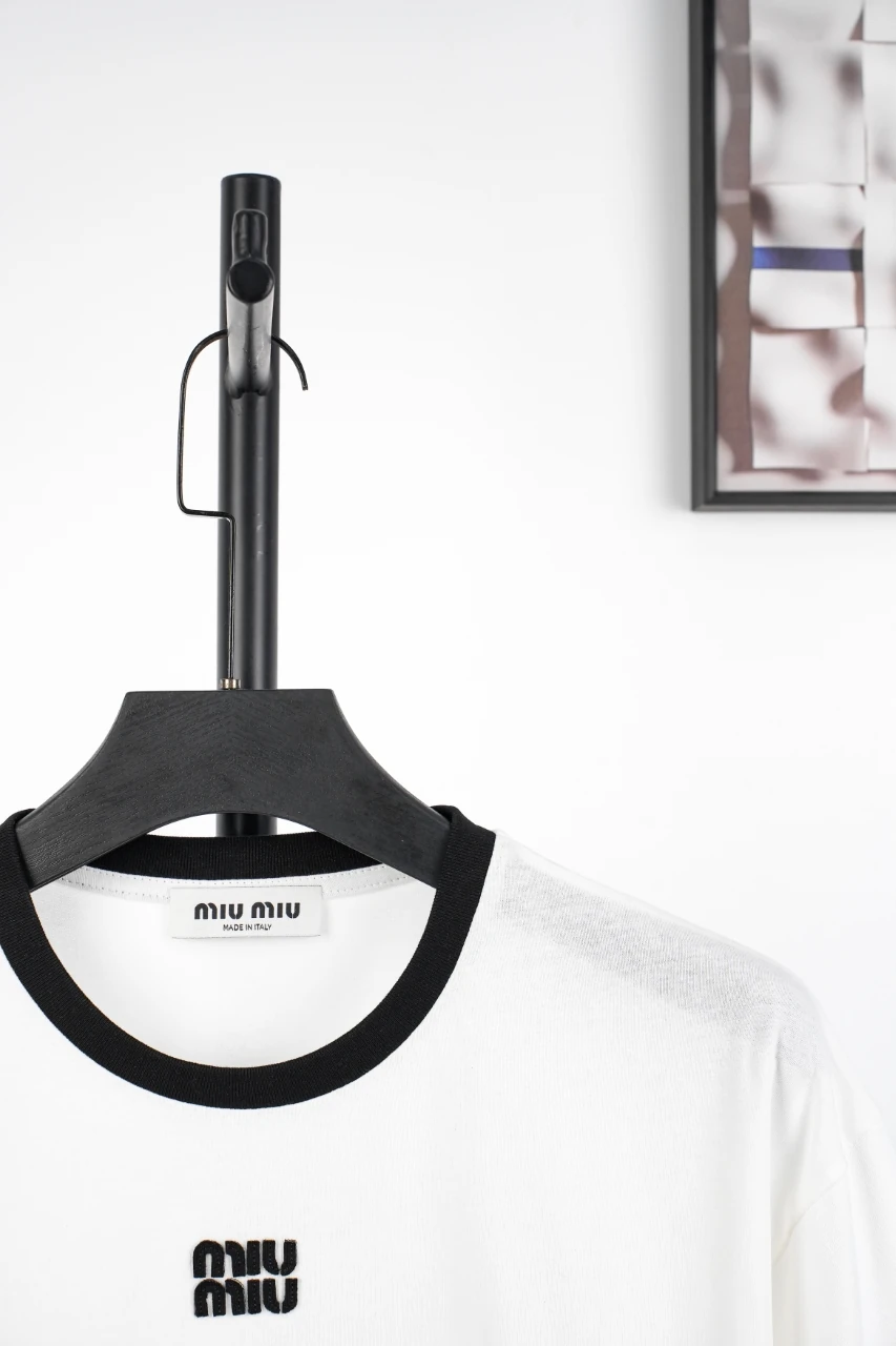 Miu Miu White Contrast Sleeve Embroidered Logo Patch T-Shirt product photo from LabelPicks
