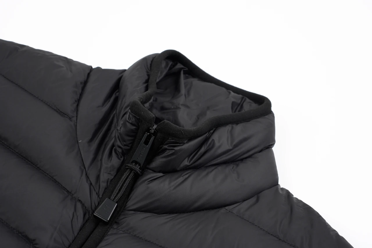 Miu Miu Matte Black Logo Embroidered Stand Collar Down Jacket product photo from LabelPicks