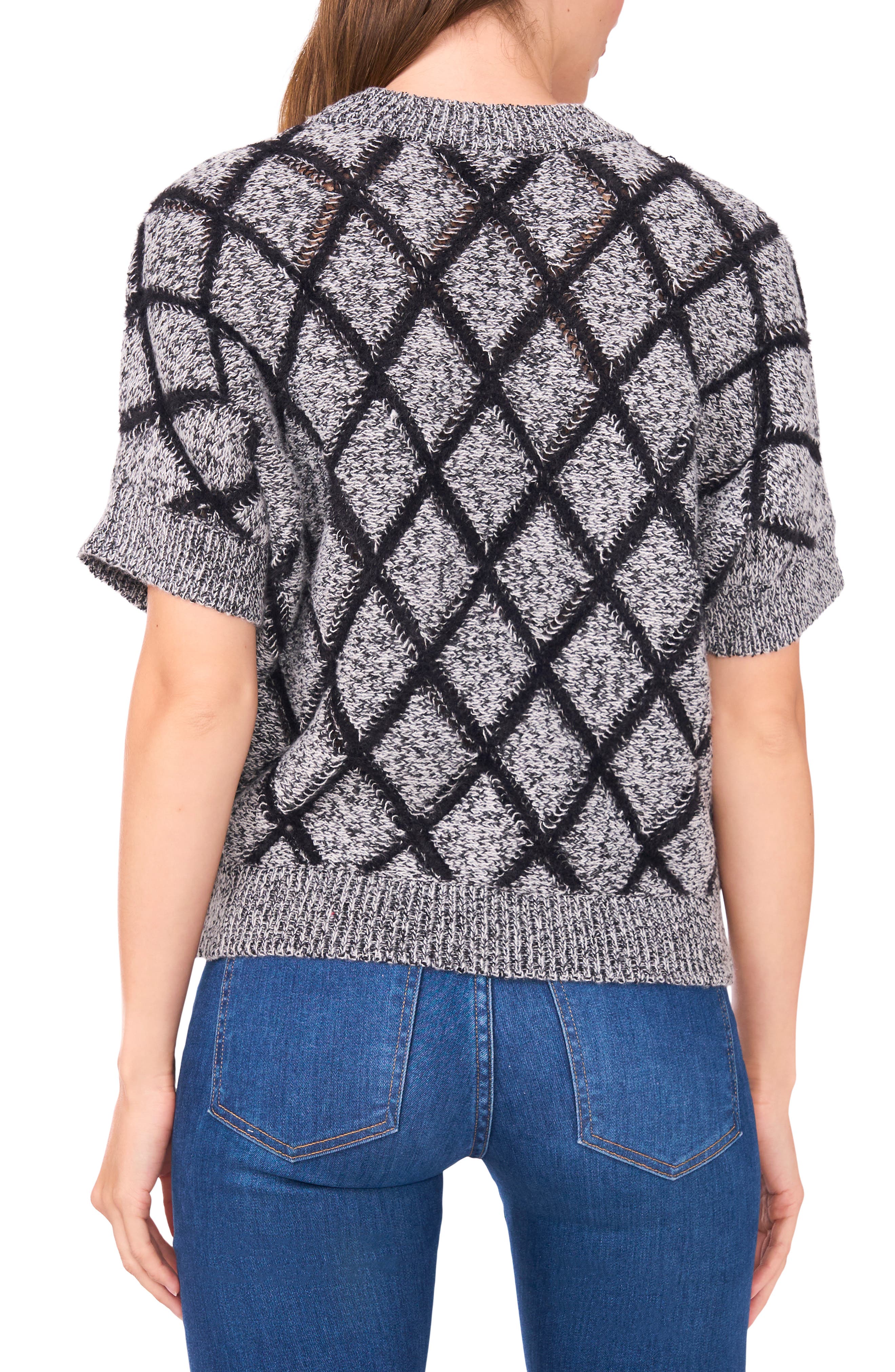Halogen® Short Sleeve Diamond Stitch Sweater