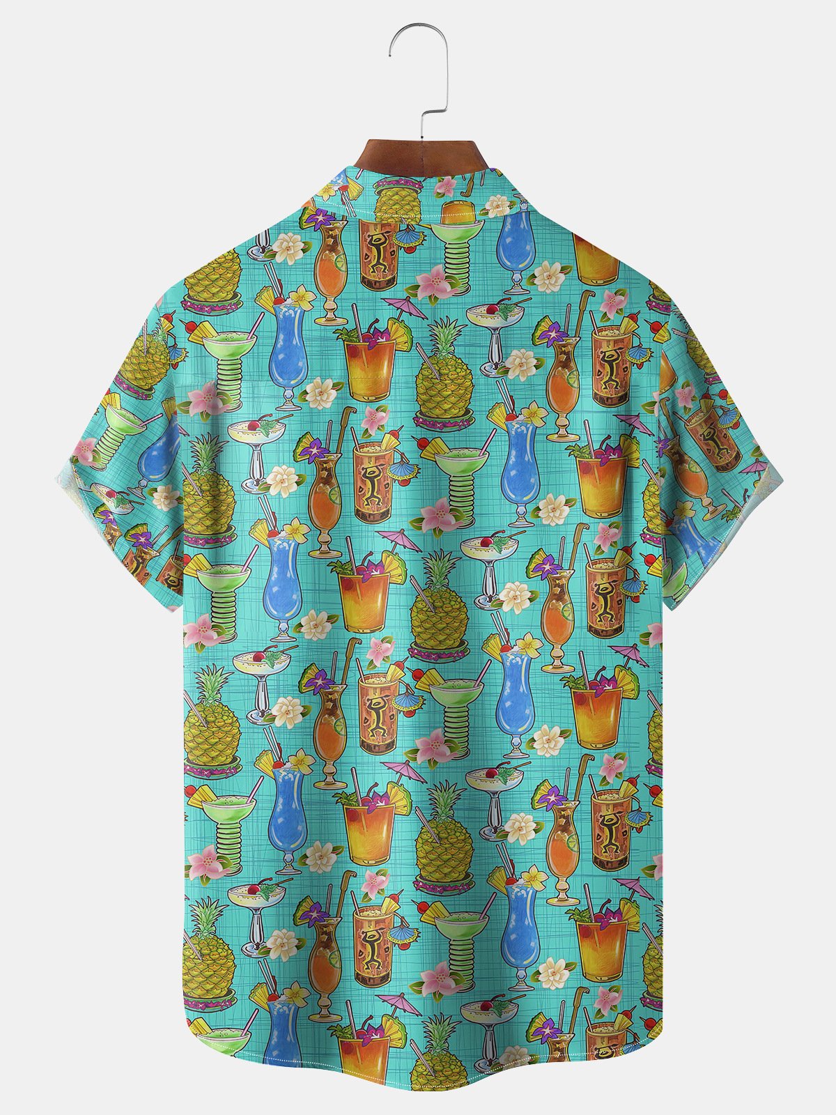 Fruit Juice Pineapple Chest Pocket Short Sleeve Shirt
