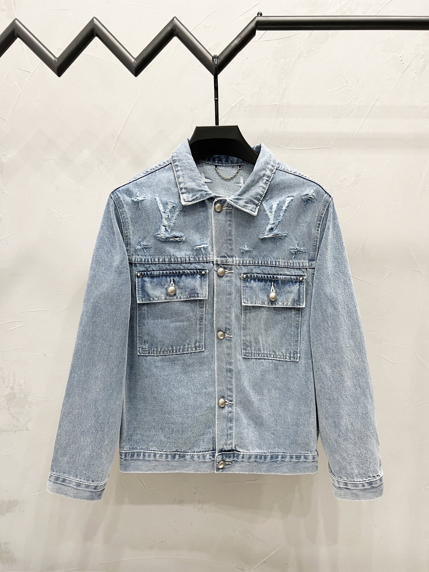 Spliced Jacquard Long Sleeved Denim Jackets