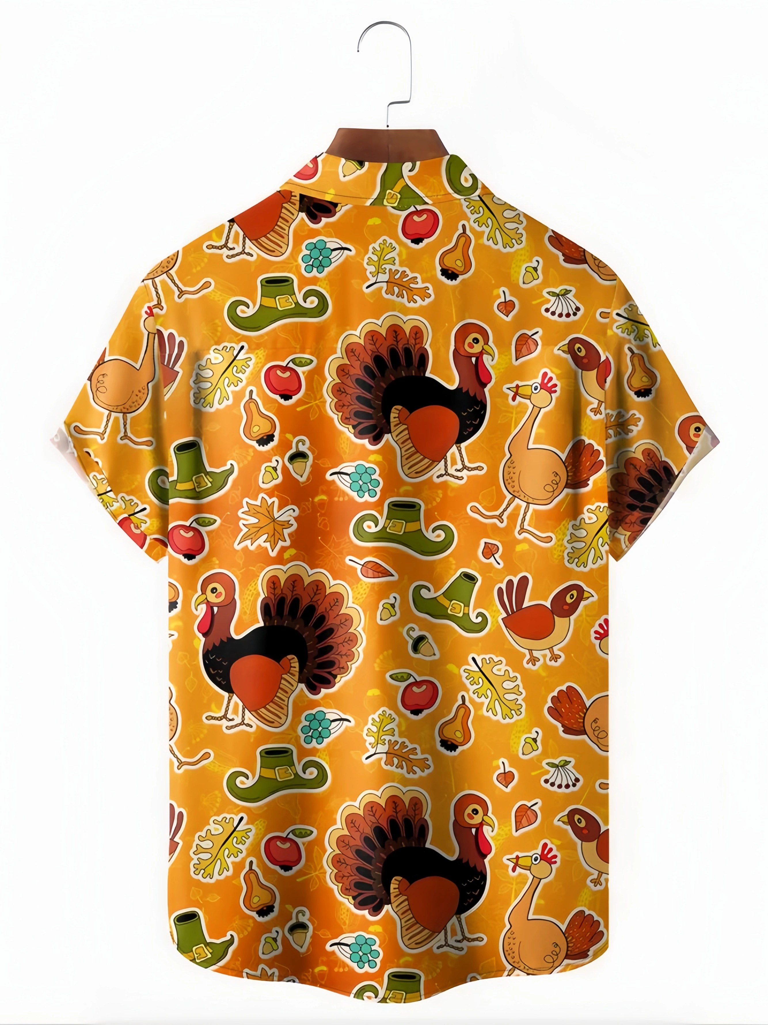 Thanksgiving Turkey Chest Pocket Short Sleeve Hawaiian Shirt