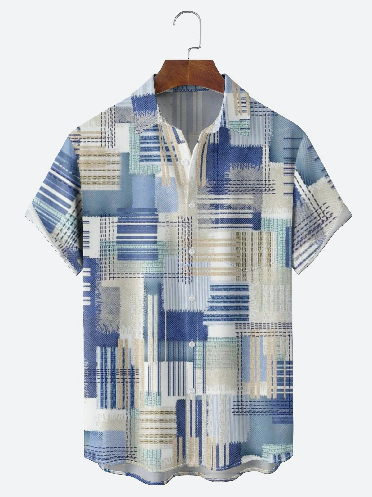 Moisture-Wicking Abstract Gradient Geometric Chest Pocket Holiday Hawaiian Shirt