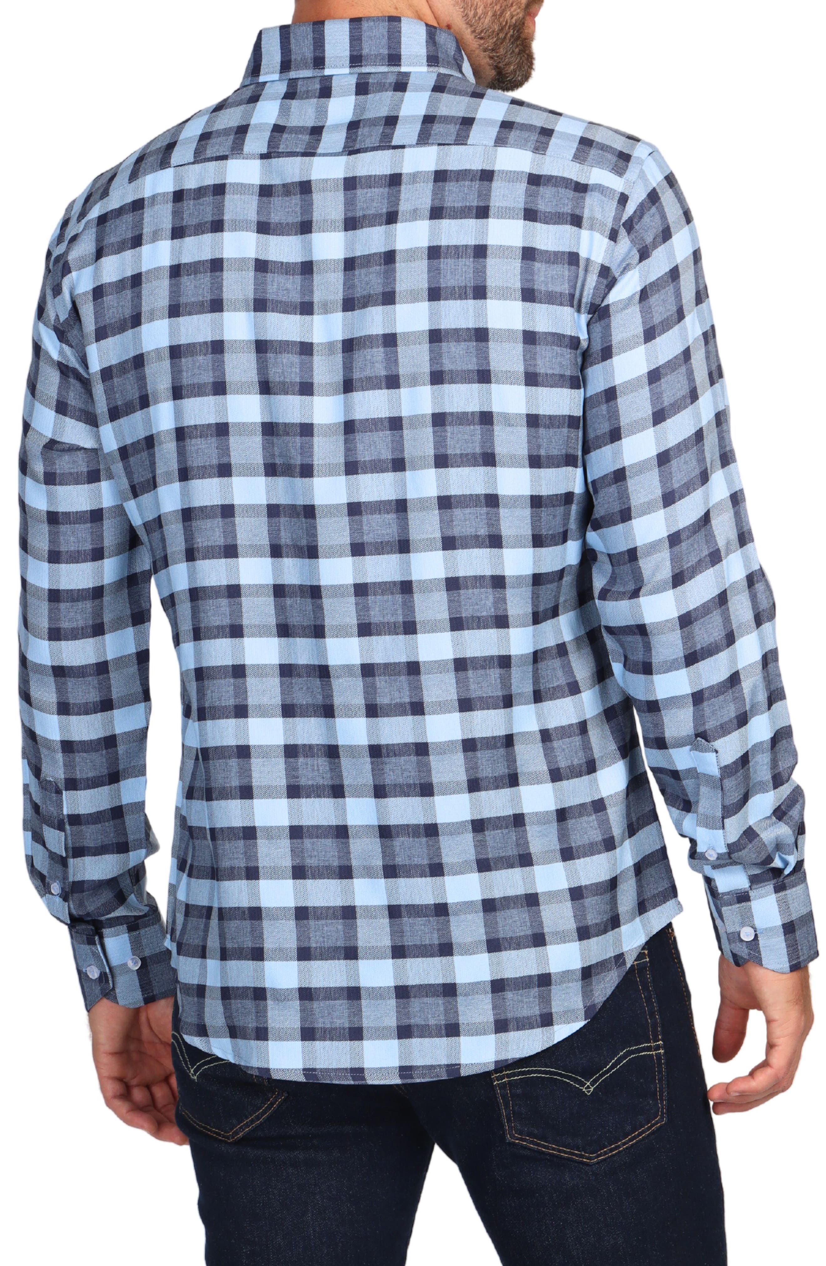 TailorByrd Modern Fit Melange Plaid Performance Button-Down Shirt