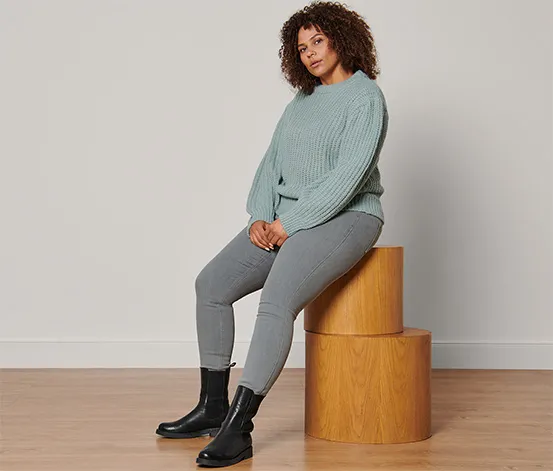Grobstrick-Pullover mit Wolle, rauchblau