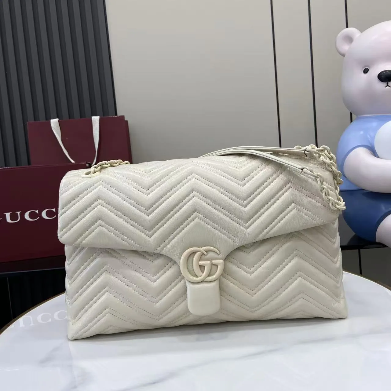 Gucci White Marmont GG Supreme Canvas Shoulder Bag product photo from LabelPicks
