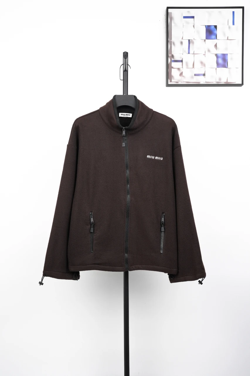 Miu Miu Brown Logo Fleece Stand Collar Jacket product photo from LabelPicks