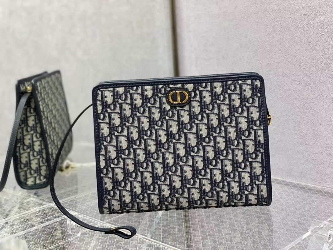 D*or 30 montaigne dea pouch blue D*or oblique jacquard 26×19.5x7cm