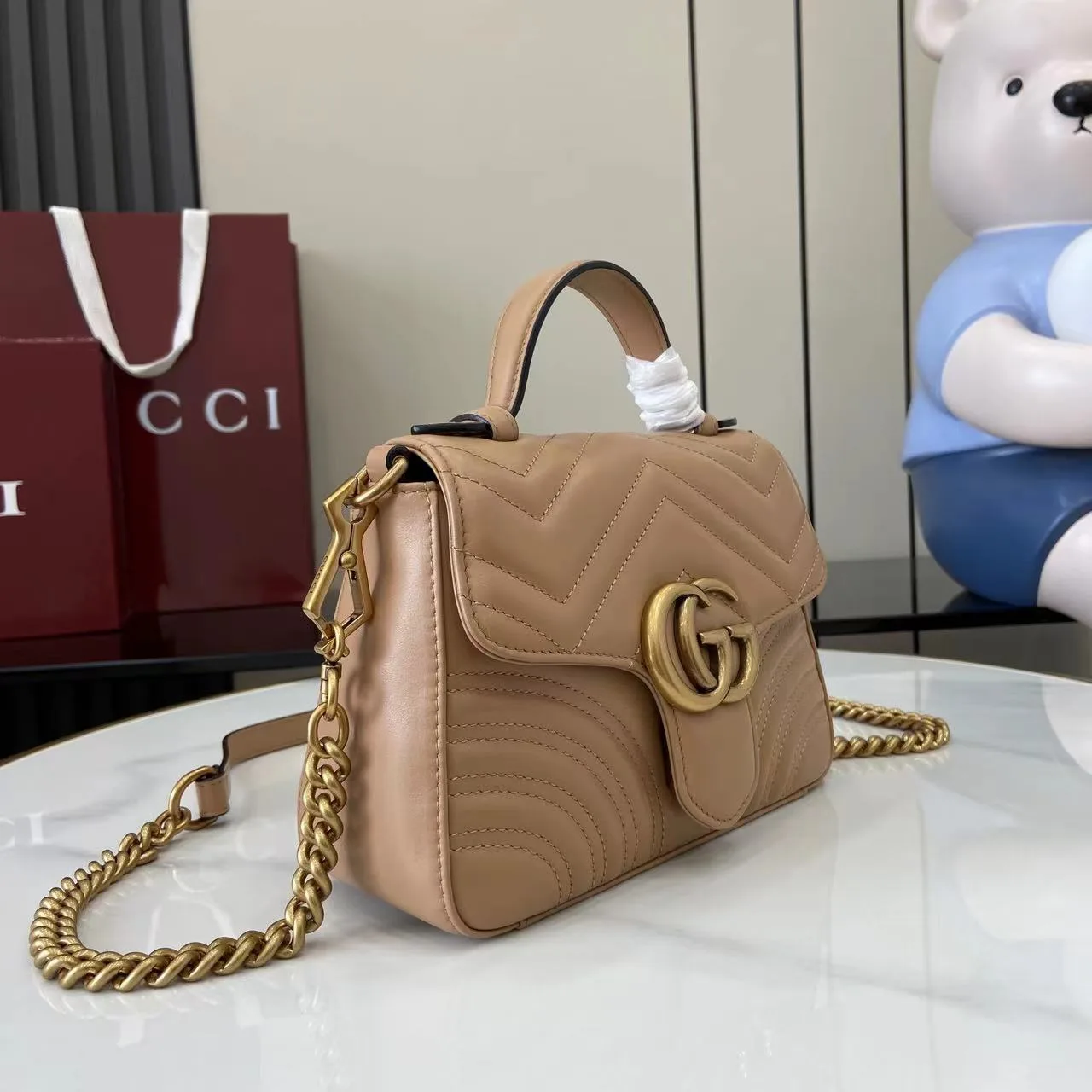Gucci Beige Marmont GG Supreme Canvas Top Handle Bag product photo from LabelPicks