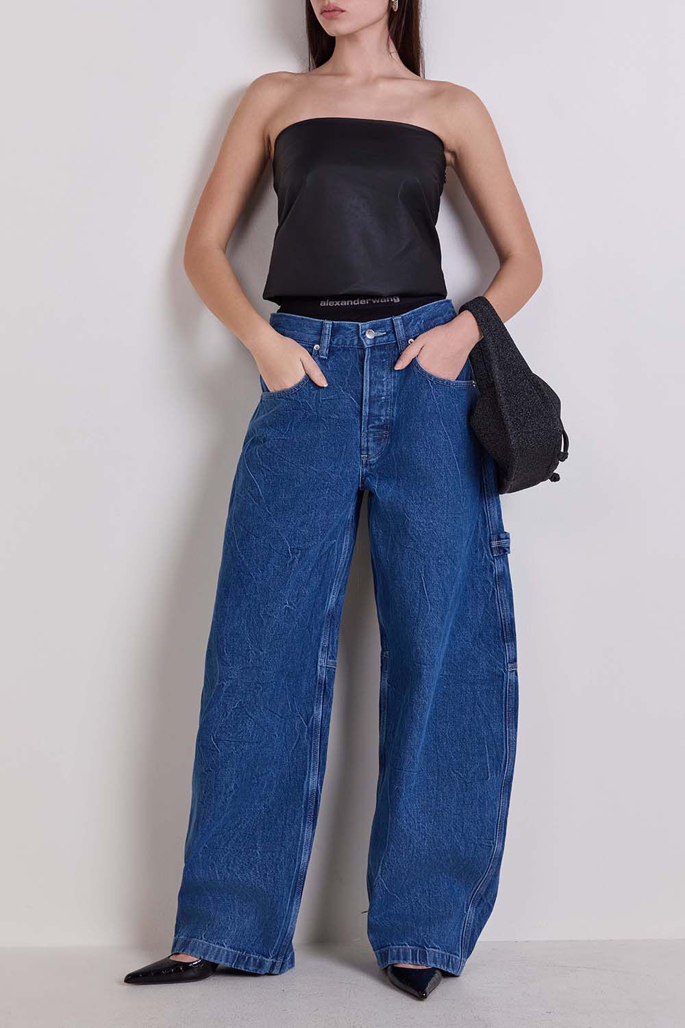 ALEXANDER WANG חולצת סטרפלס עור