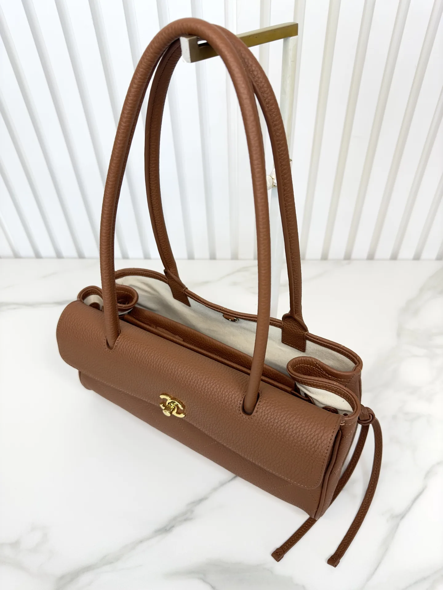 Chanel Brown Grained Leather Top Handle Bag product photo from LabelPicks